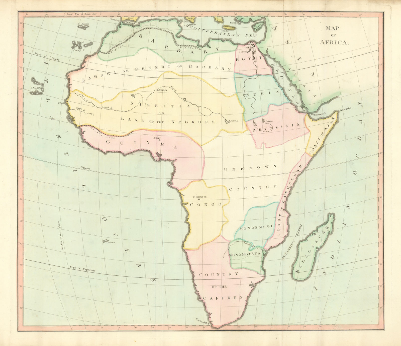 "Map of Africa" Caffres Unknown Congo Nigritia Monoemugi Ajan. D'ANVILLE 1815