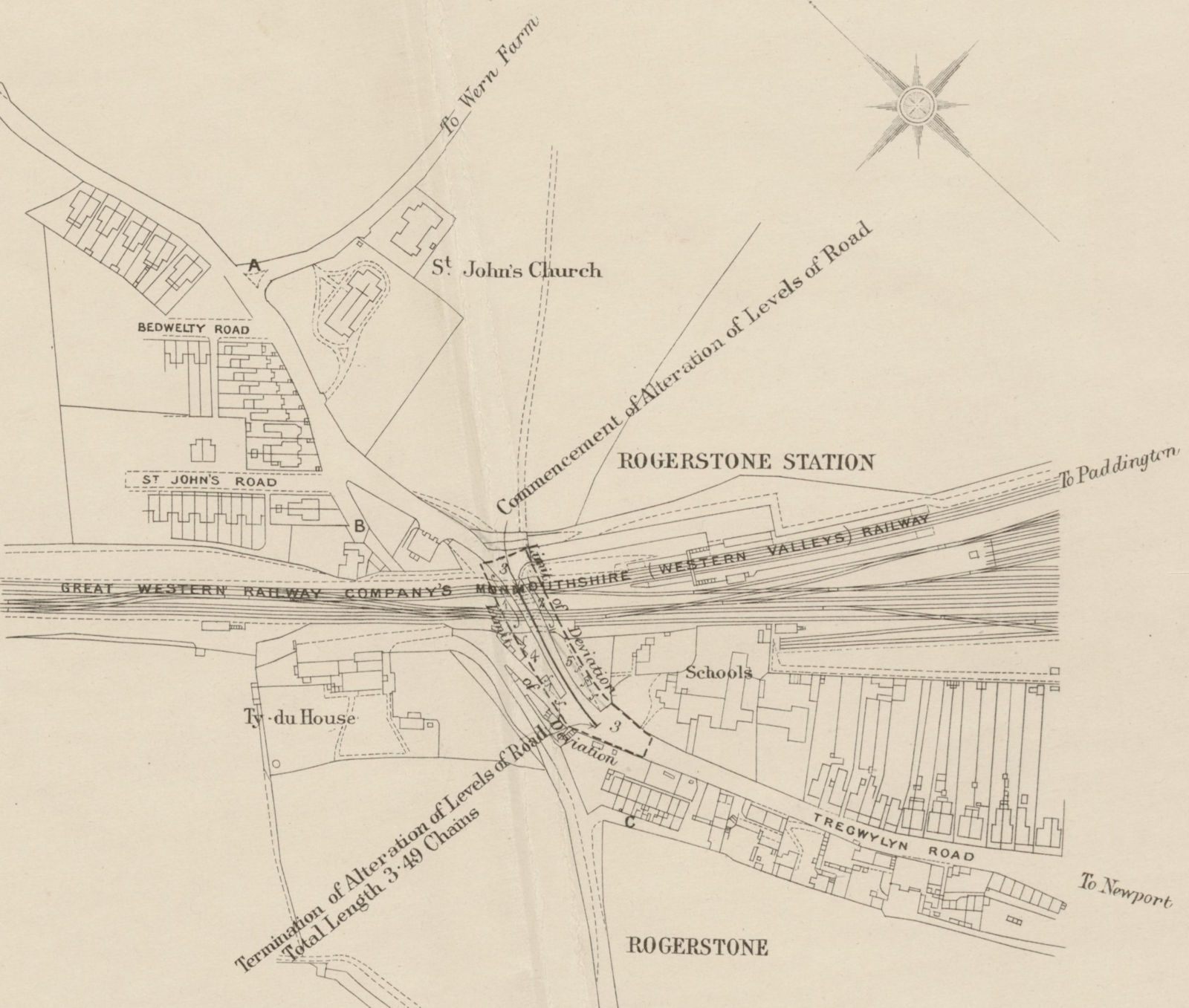 GWR railway plan. Rogerstone, Newport, Monmouthshire. Tregwilym Road