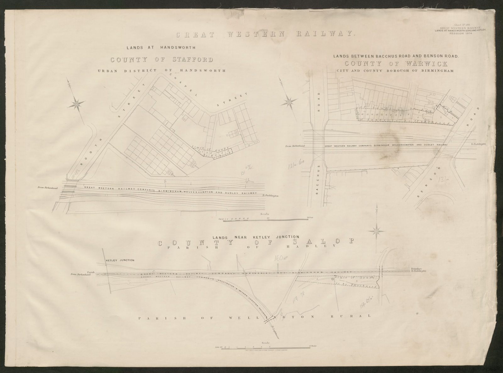 GWR railway plan Birmingham Handsworth Booth Street Bacchus/Benson Road 1904 map