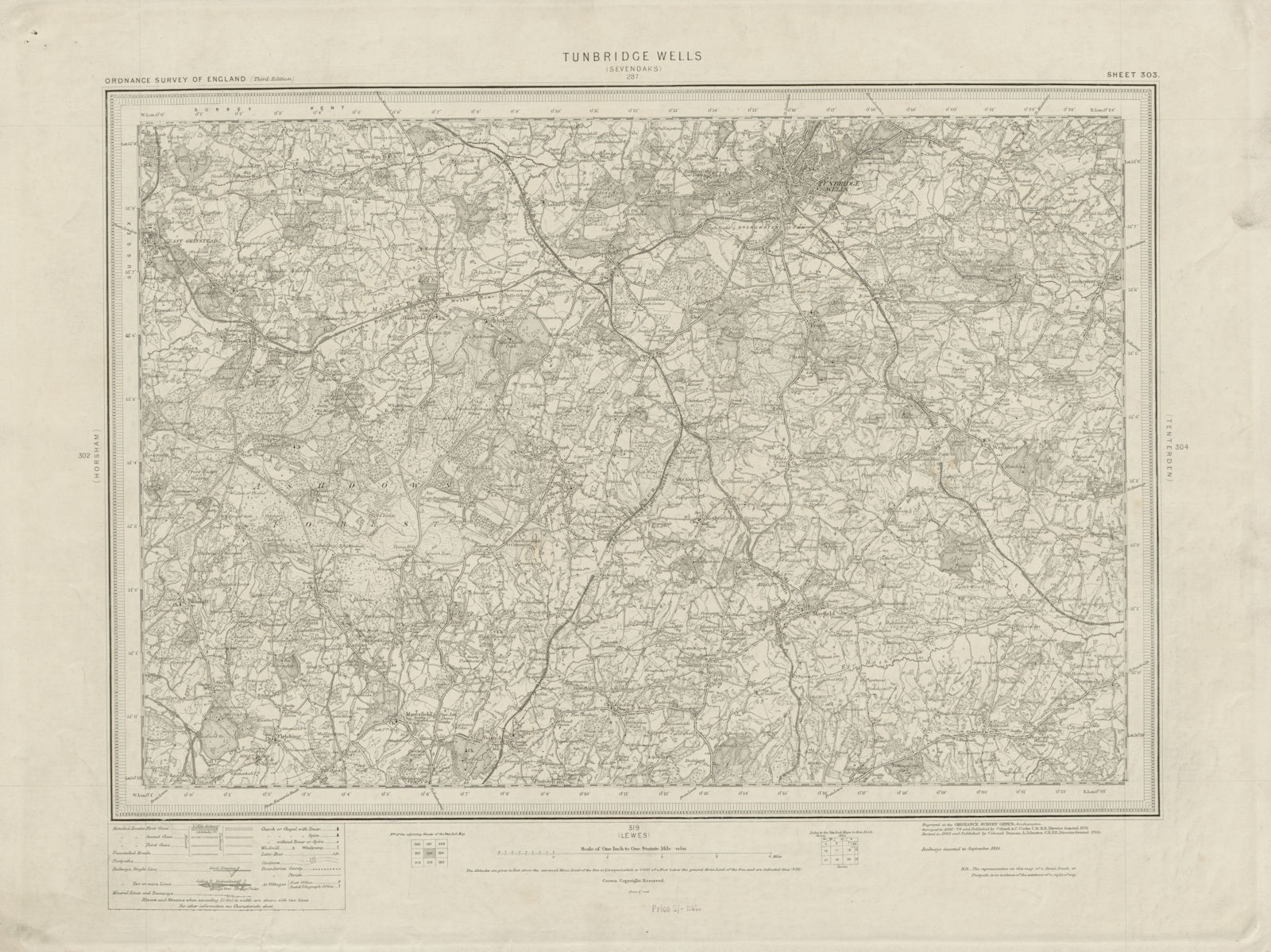 Tunbridge Wells sheet 303. High Weald Ashdown Forest. ORDNANCE SURVEY 1914 map