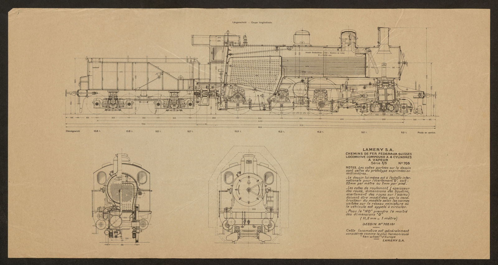 Lamery SA CFF SBB Swiss Railways Steam locomotive Série 3/5 design c1905 print