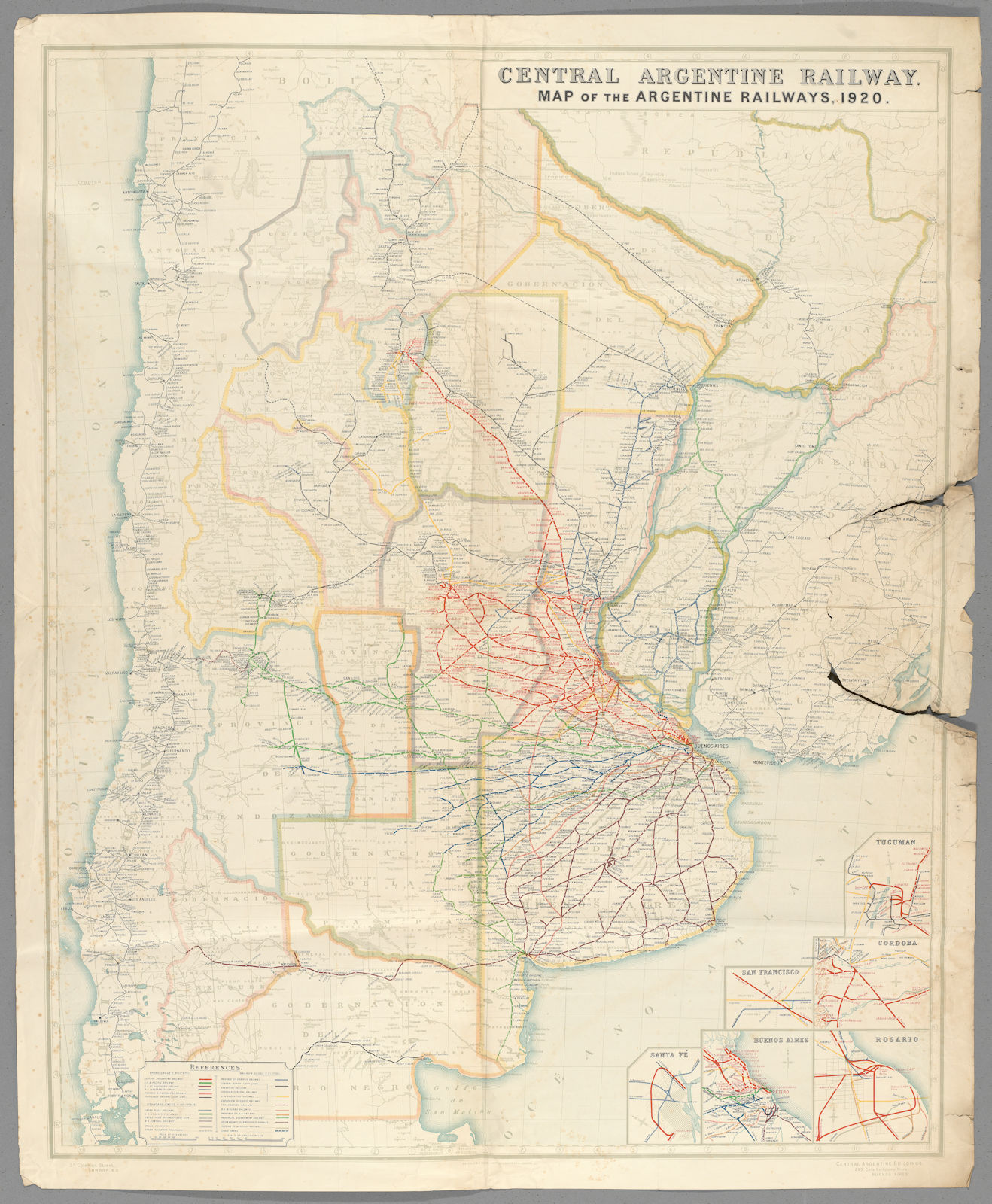 Central Argentine Railways. Argentina Chile. Buenos Aires. 120x100cm 1920 map