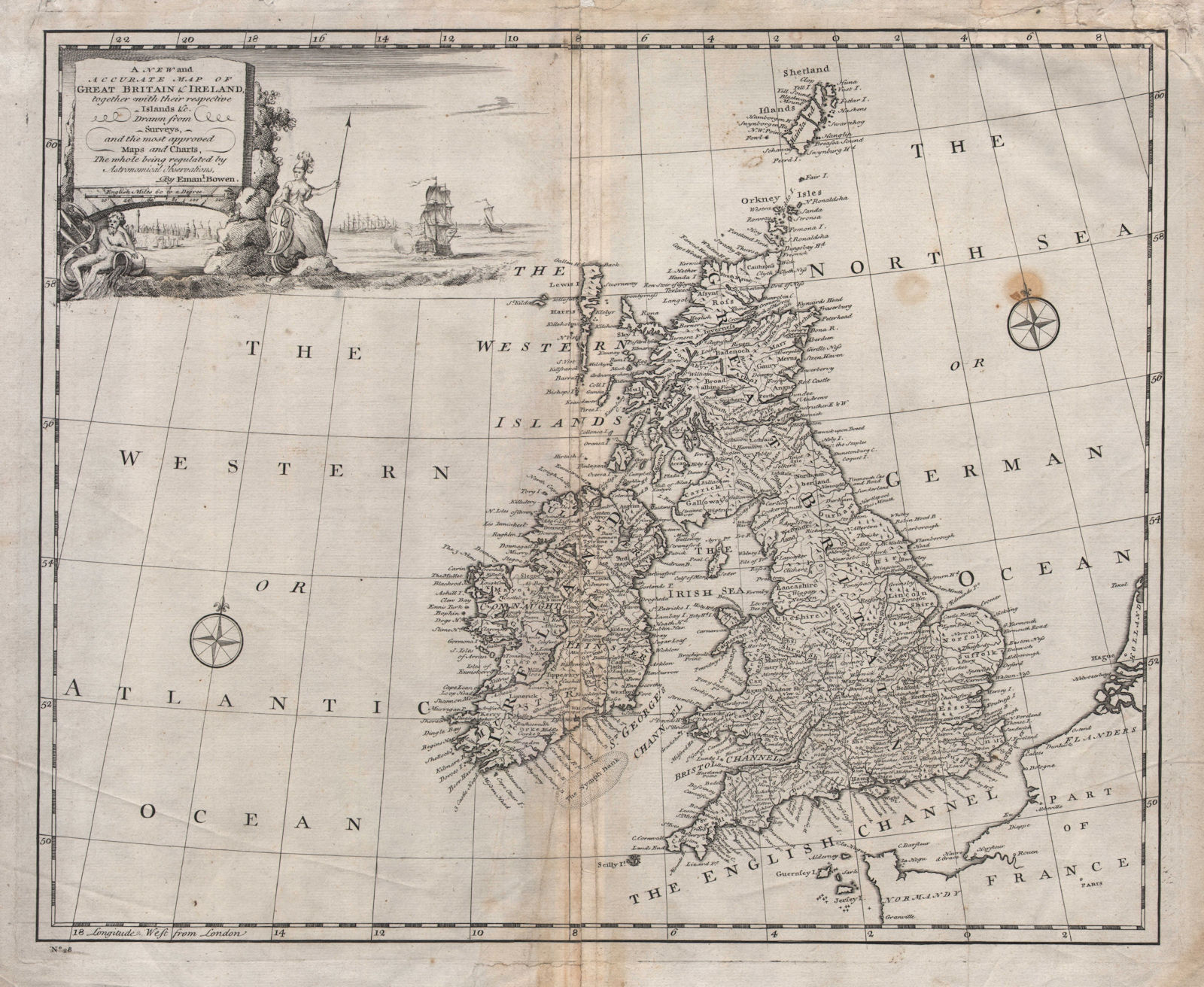 "A new and accurate map of Great Britain & Ireland…" by Emmanuel BOWEN 1752