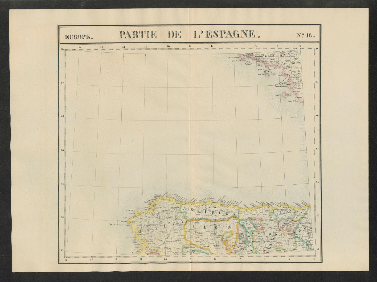 "Partie de l'Espagne" #18 NW Spain. Galicia Asturias. VANDERMAELEN 1827 map