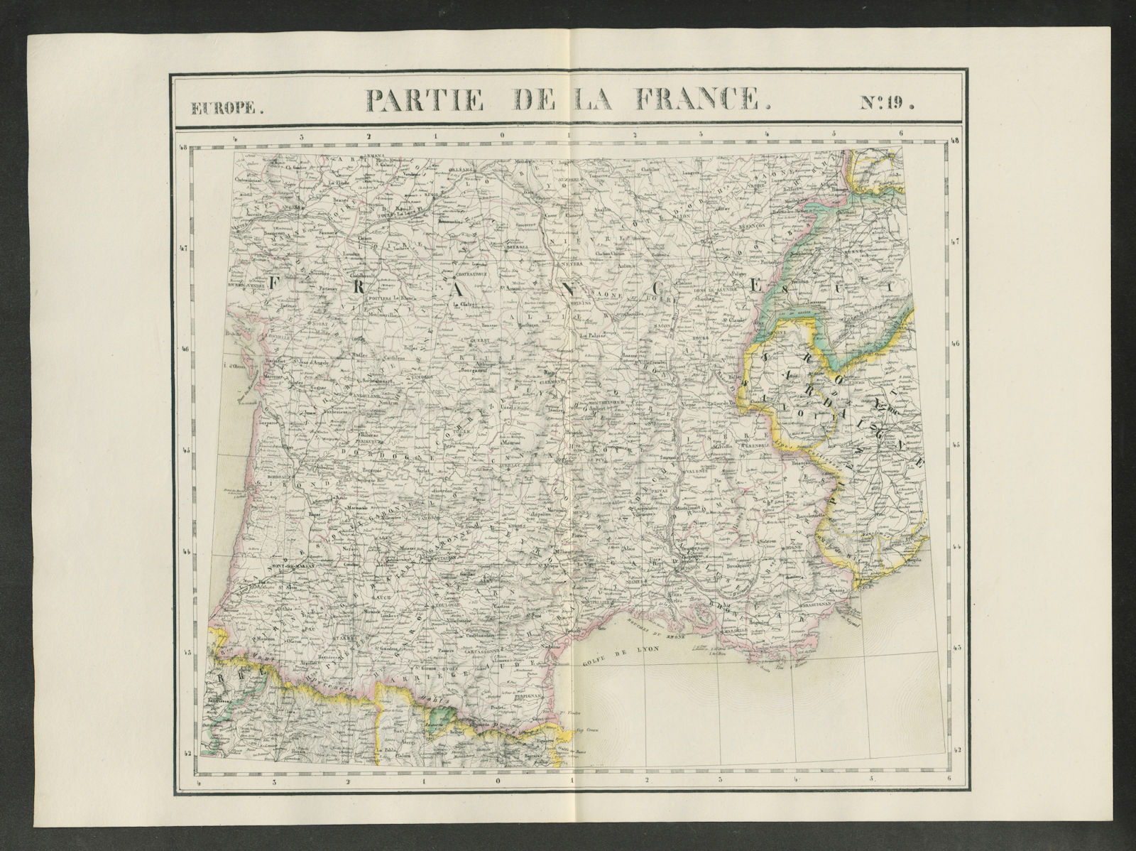 "Partie de la France" #19 Southern France & Savoie. VANDERMAELEN 1827 old map