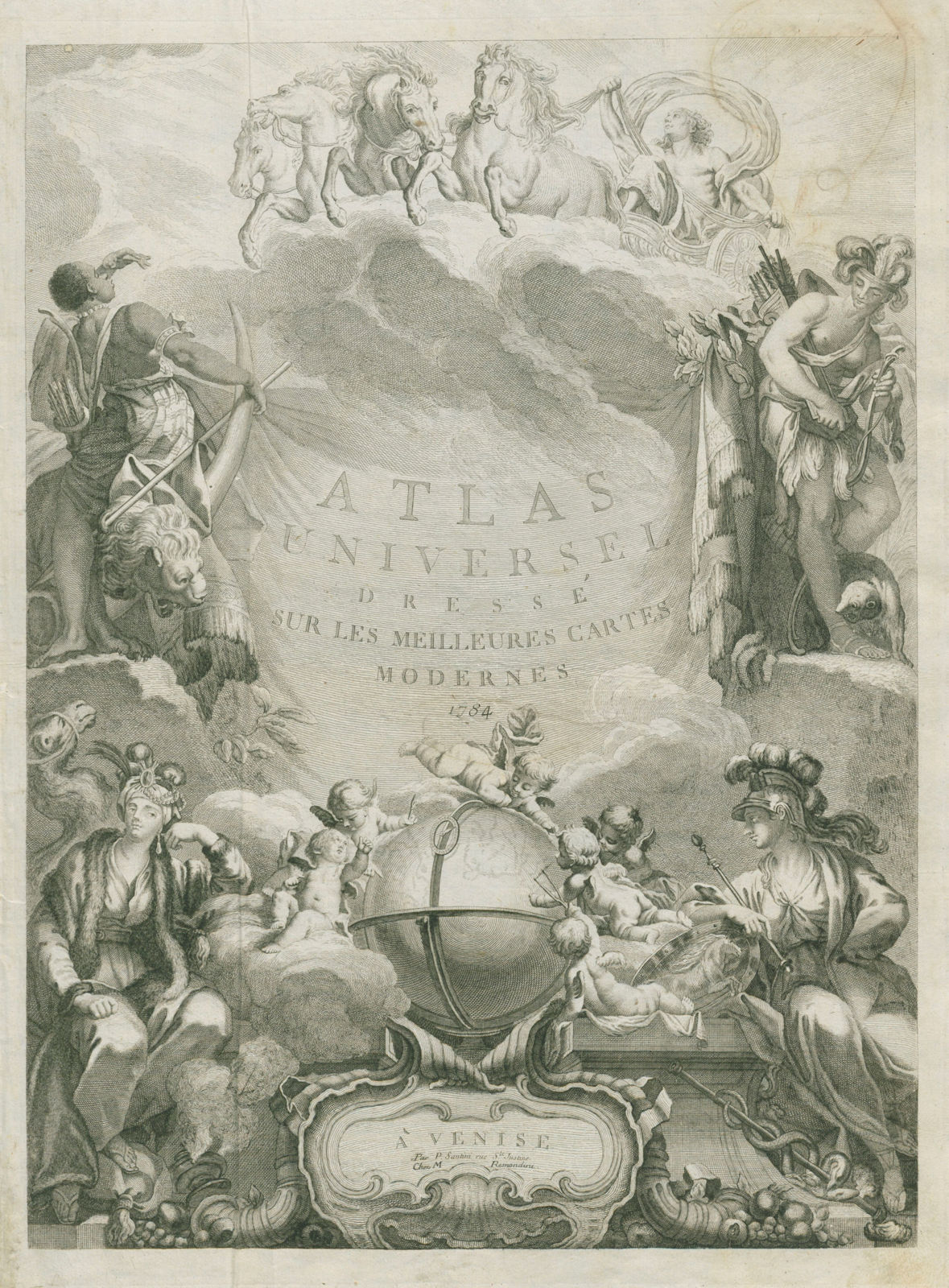 Associate Product "Atlas Universel. À Venise par P. Santini". Decorative title page 1784 old map