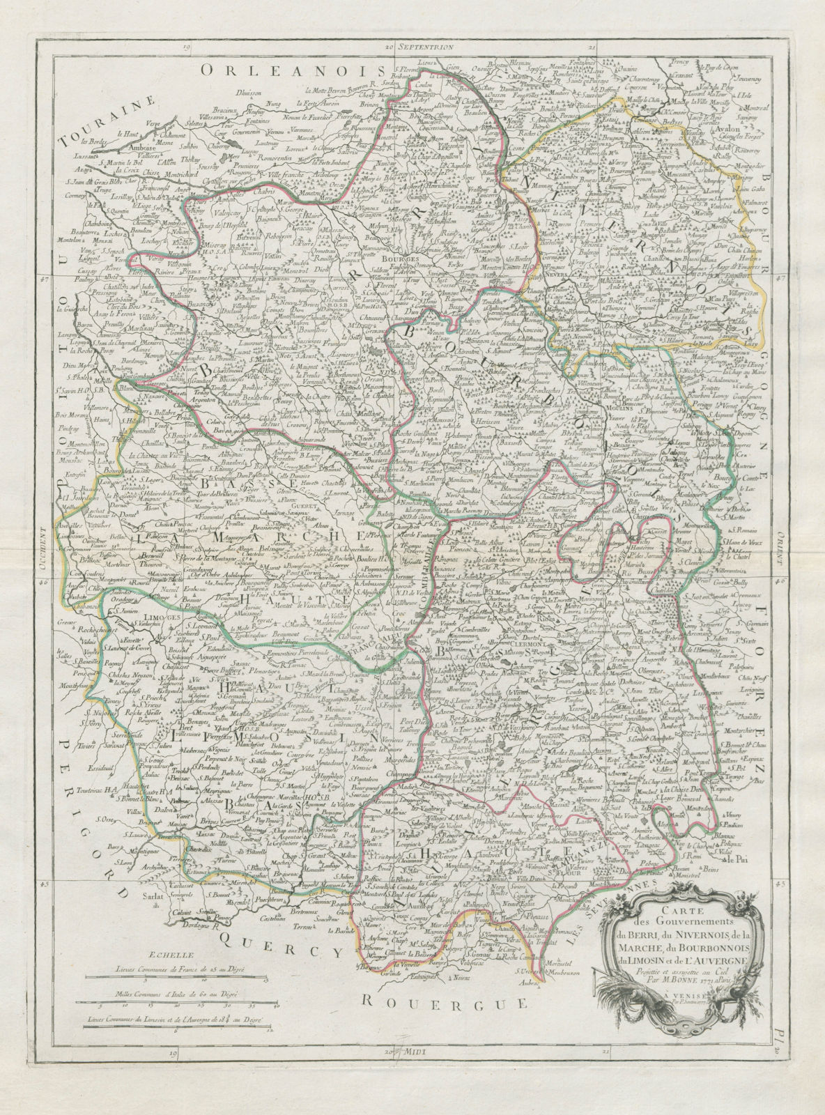 "Gouvernements du Berri, du Nivernois…" Berry Limousin. SANTINI / BONNE 1784 map