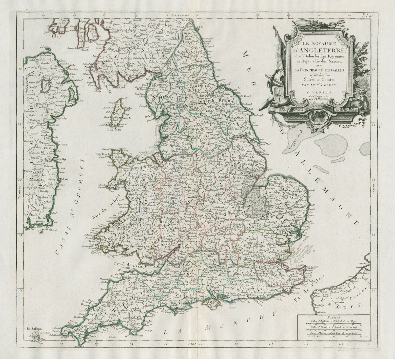 Associate Product "Le Royaume d'Angleterre divisé selon les 7 royaumes…" SANTINI/VAUGONDY 1784 map