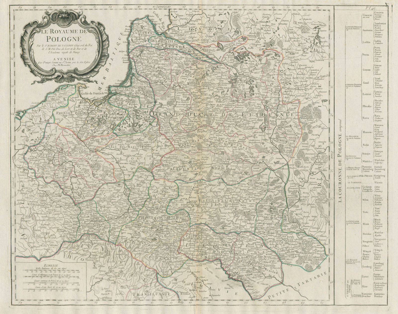 "Le Royaume de Pologne". Poland. SANTINI / ROBERT DE VAUGONDY 1784 old map