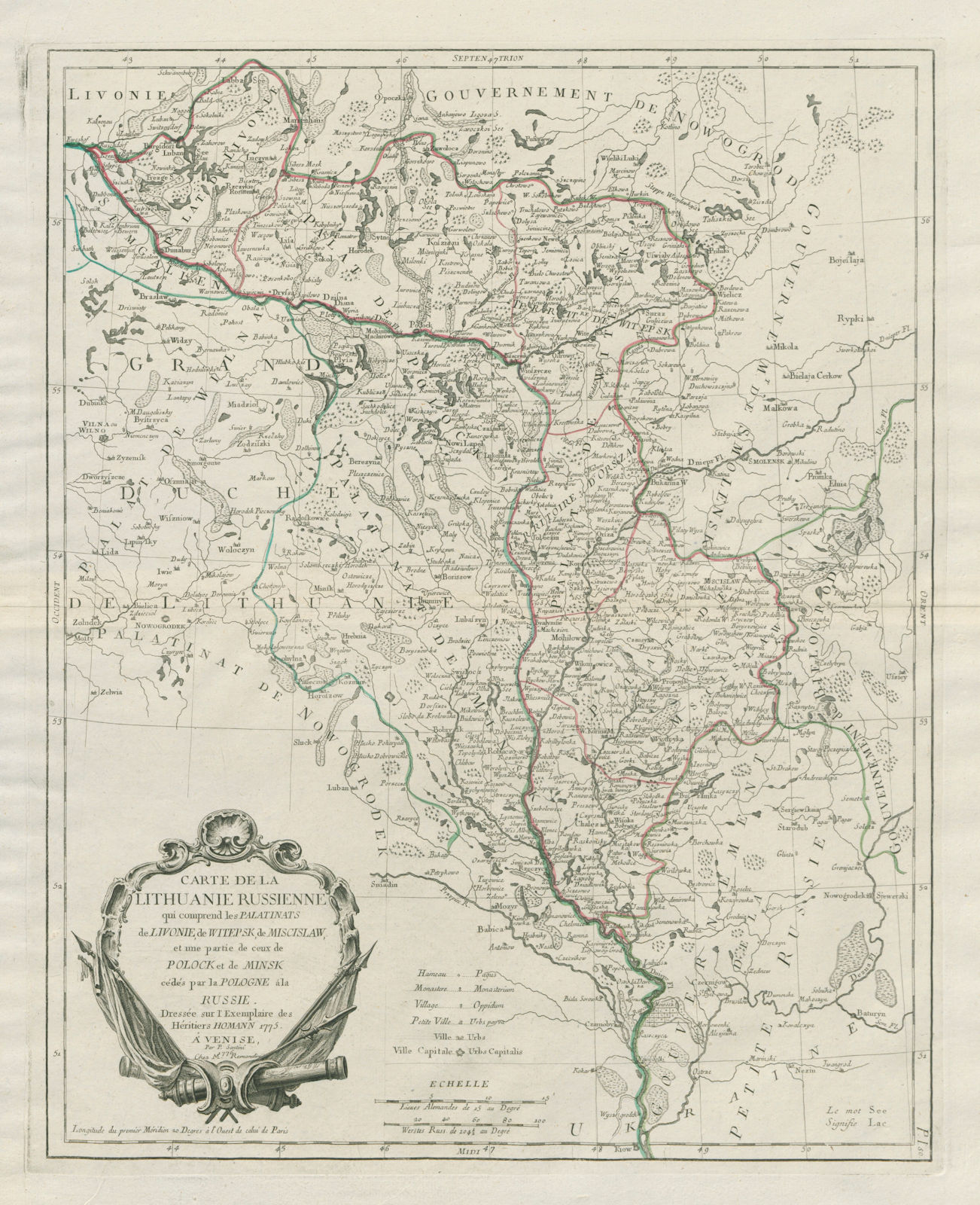 "Carte de la Lithuanie Russienne…" Belarus Lithuania. SANTINI / HOMANN 1784 map