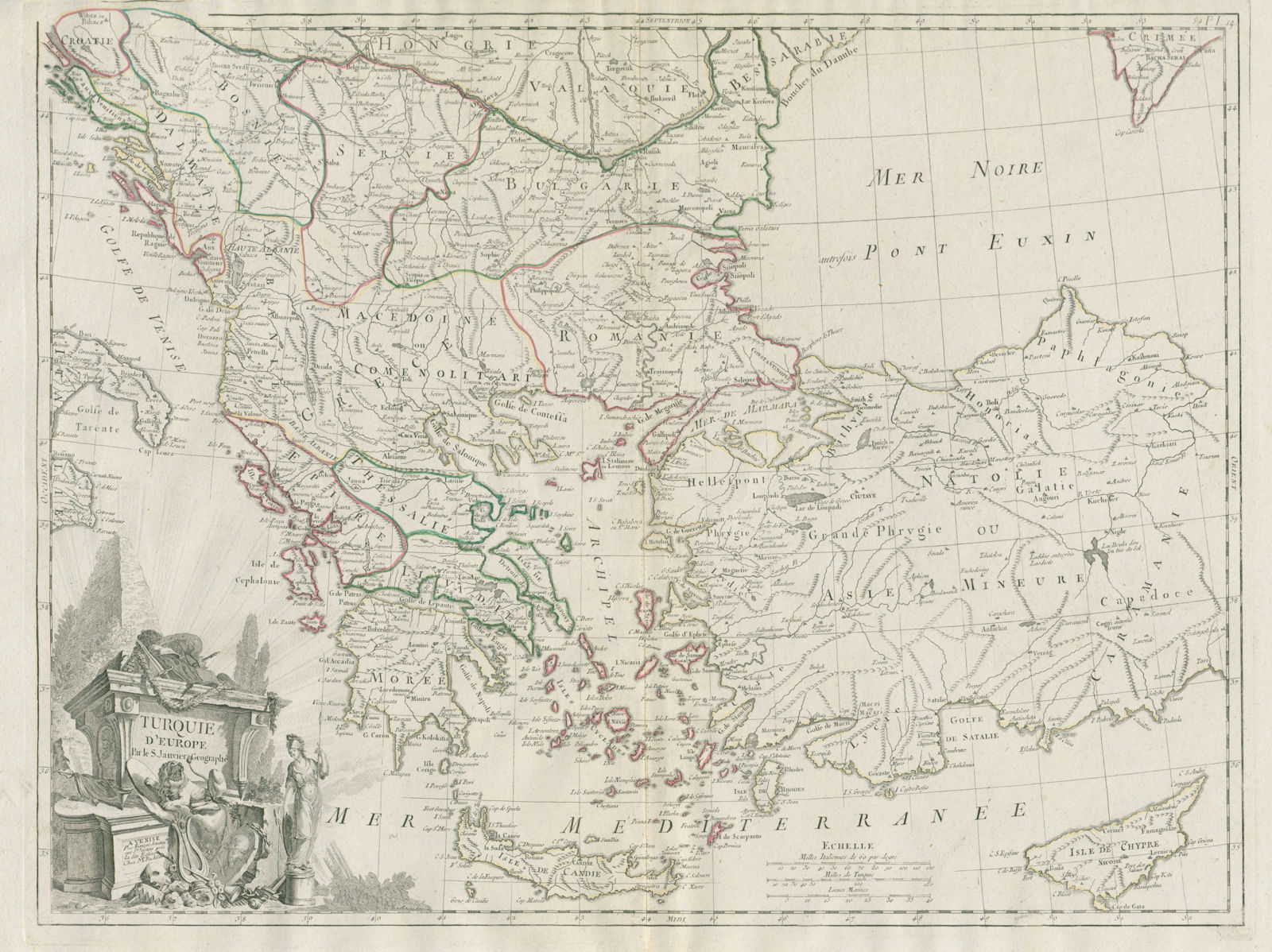 Associate Product "Turquie d'Europe". Greece Balkans Anatolia. SANTINI / JANVIER 1784 old map