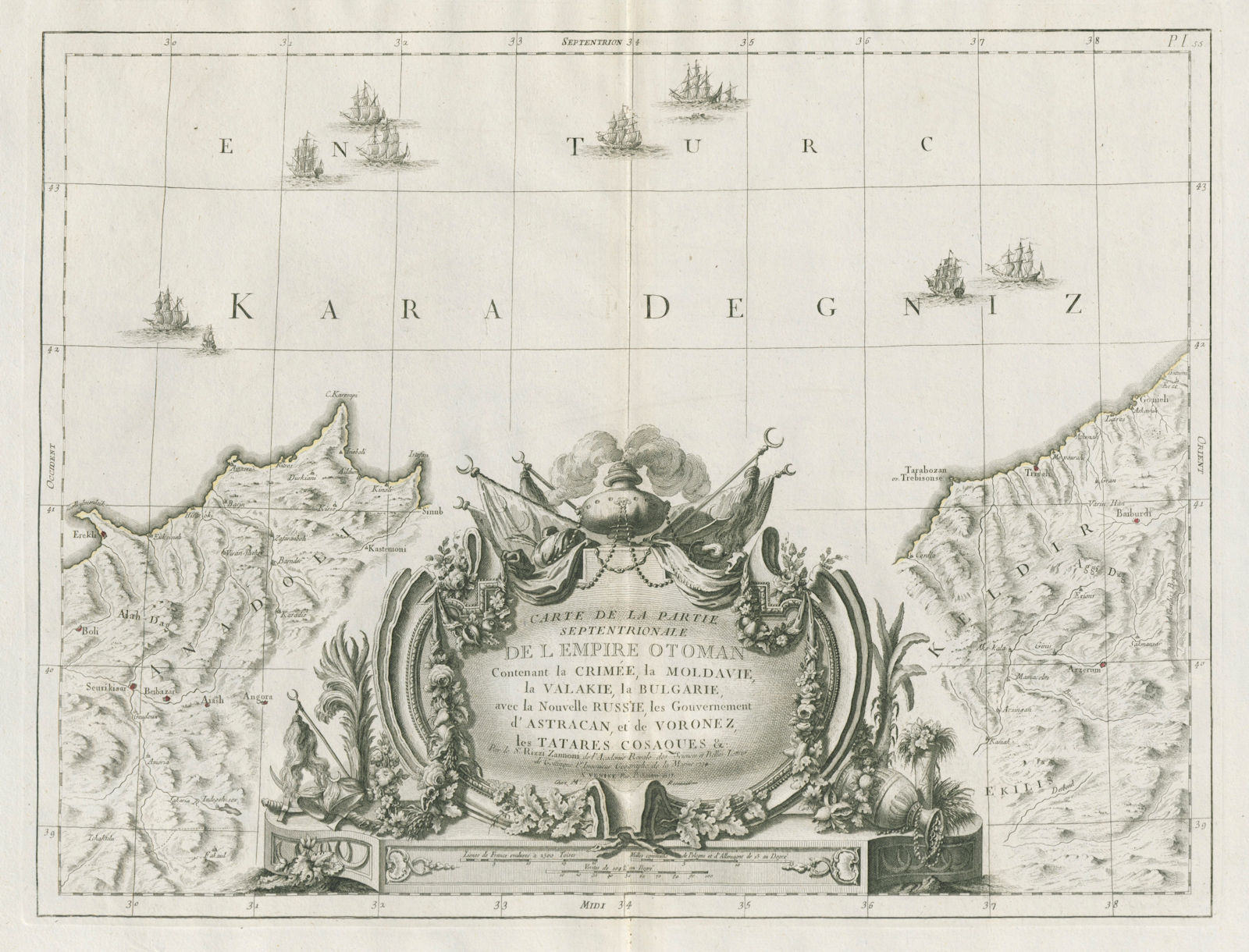 "Carte de la partie septentrionale de l'Empire Otoman" SANTINI/ZANNONI 1784 map
