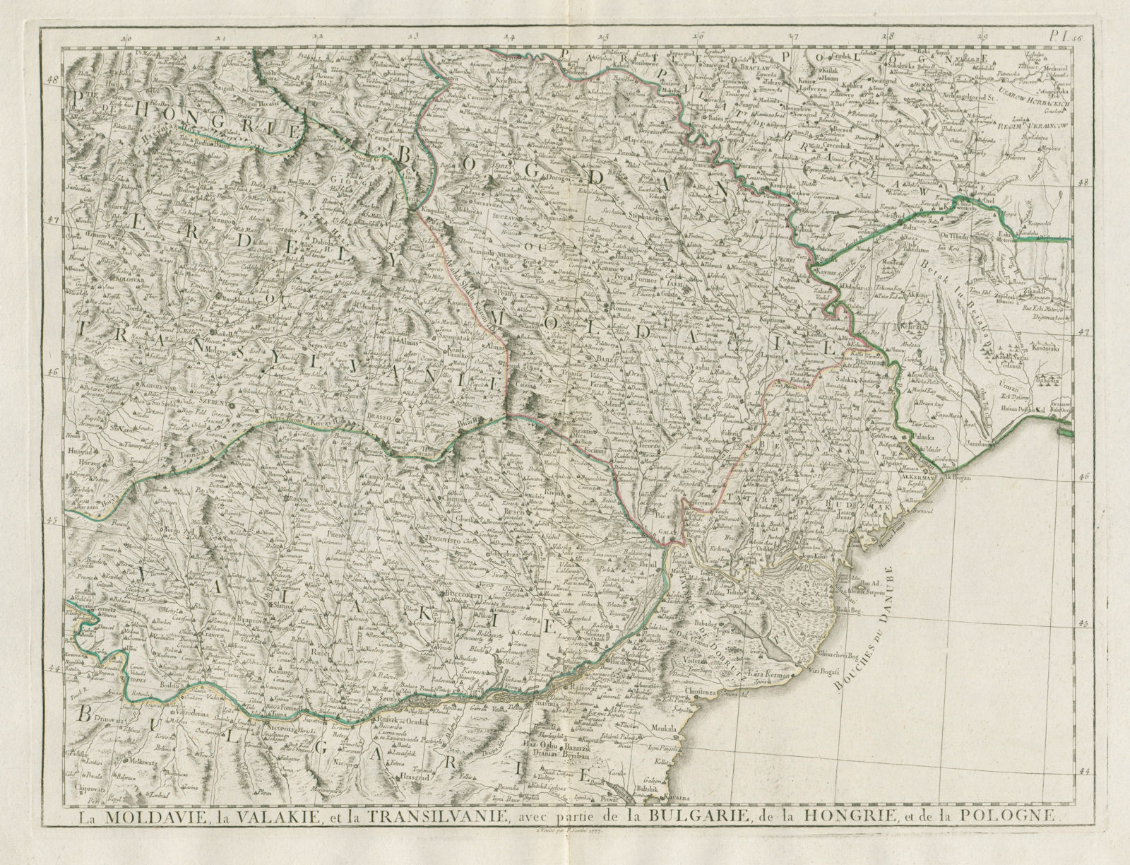 "La Moldavie, la Valakie et la Transilvanie…" Romania SANTINI/ZANNONI 1784 map