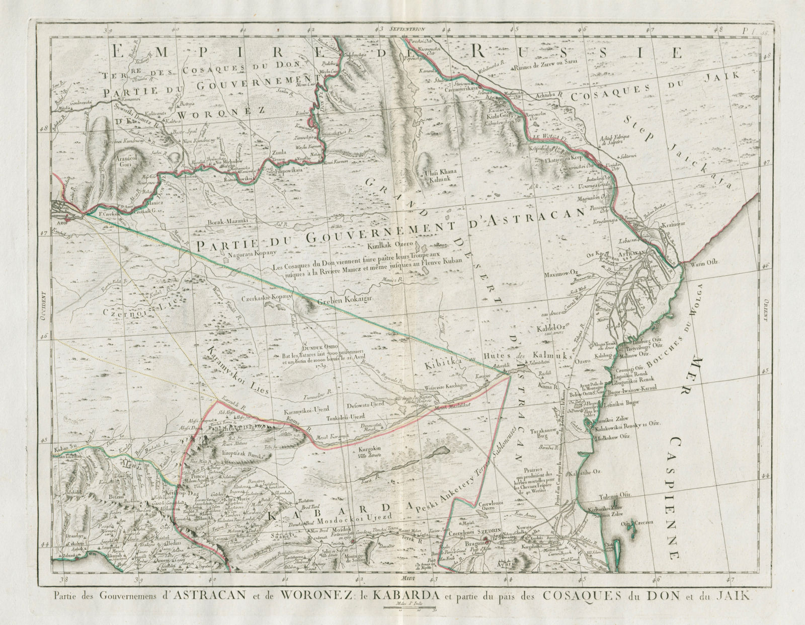 "Partie de Gouvernemens d'Astracan…" Astrakhan. SANTINI/ZANNONI 1784 old map