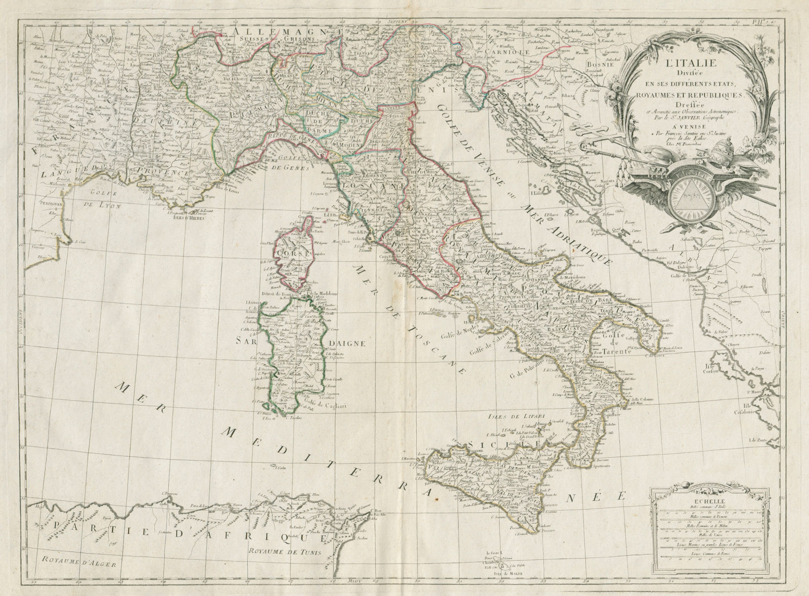 "l'Italie Divisée en ses différents etats…" Italy. SANTINI / JANVIER 1784 map