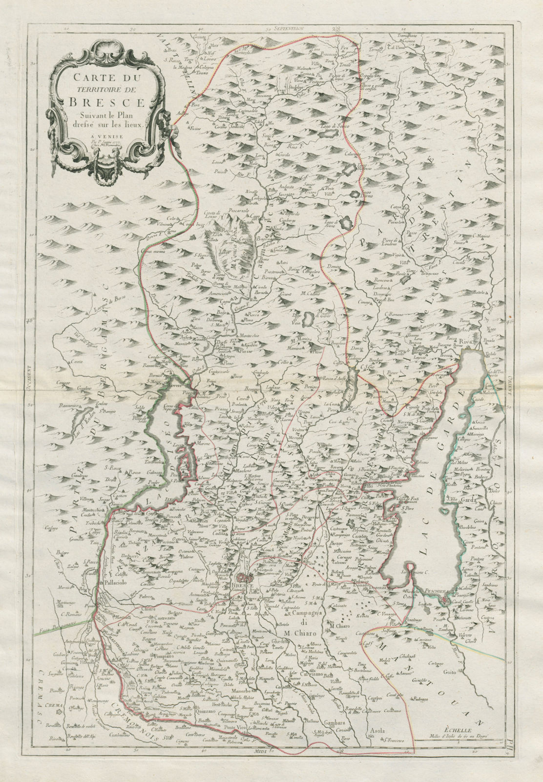 "Carte du Territoire de Bresce". Brescia Lombardy Italy. SANTINI 1784 old map