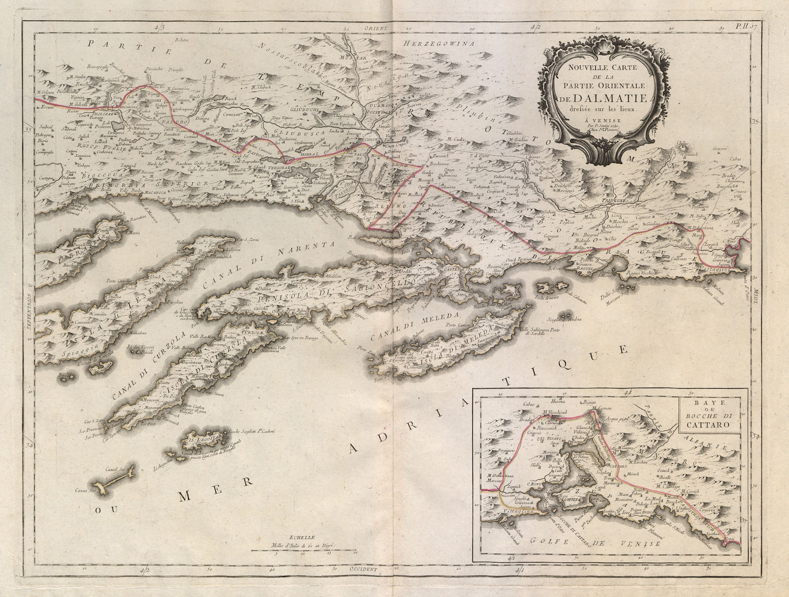 "Nouvelle Carte de la Parte Orientale de Dalmatie". Dalmatia. SANTINI 1784 map