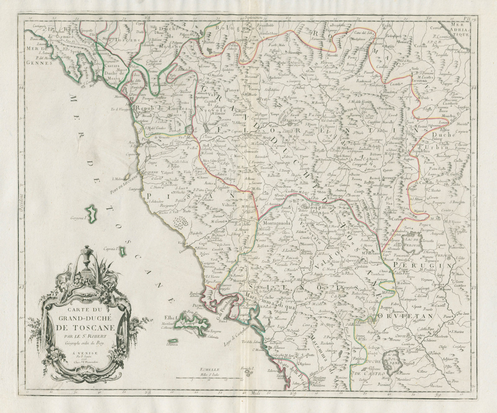 Associate Product "Carte du Grand-Duché de Toscane". Tuscany SANTINI / ROBERT DE VAUGONDY 1784 map