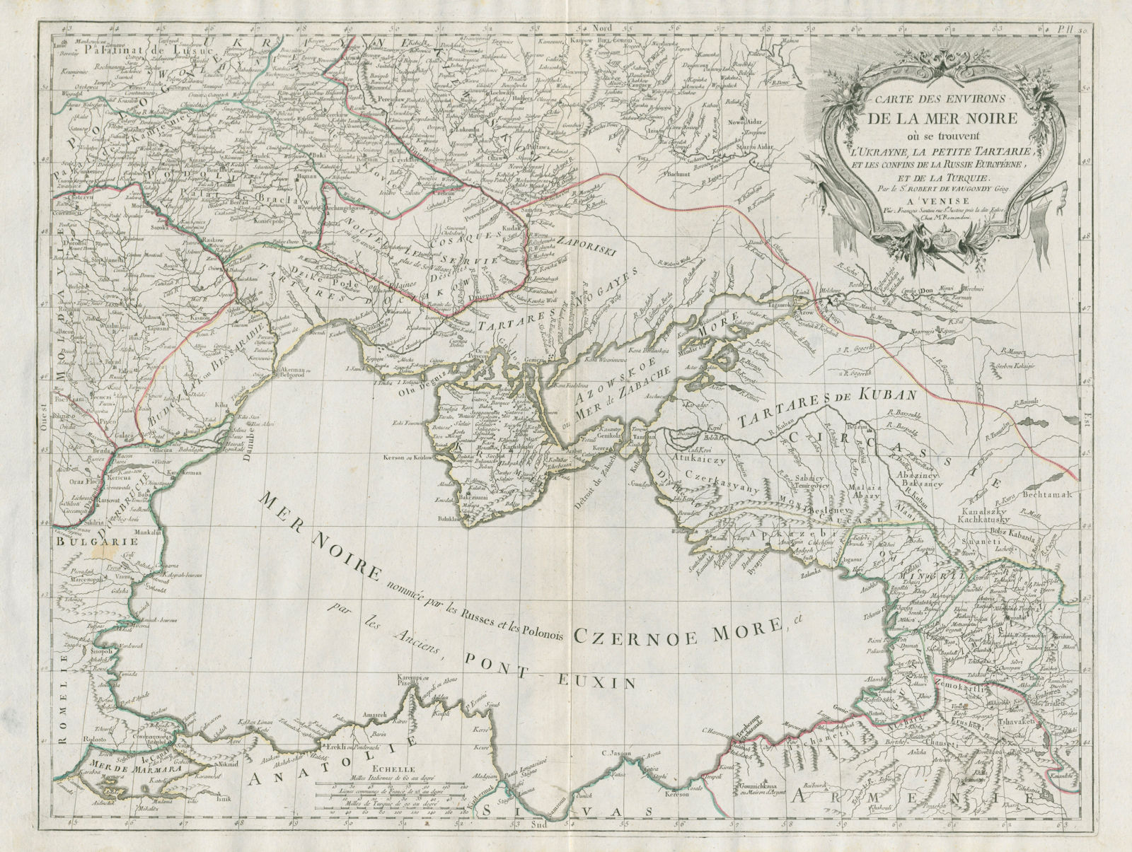 "Carte des environs de la Mer Noire" Black Sea Ukraine SANTINI/VAUGONDY 1784 map