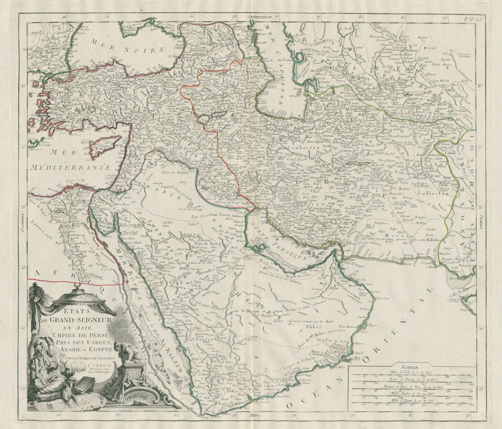 "Etats de Grand-Seigneur en Asie…" Middle East Arabia. SANTINI/VAUGONDY 1784 map