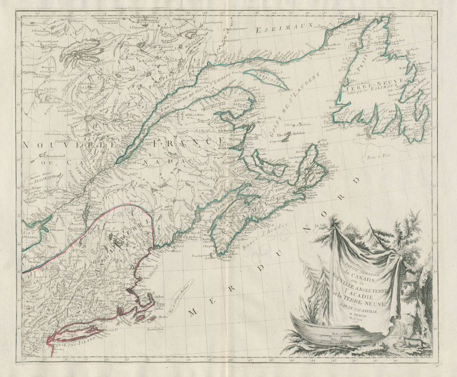 "Partie Orientale du Canada…" New England & Maritimes SANTINI/D'ANVILLE 1784 map