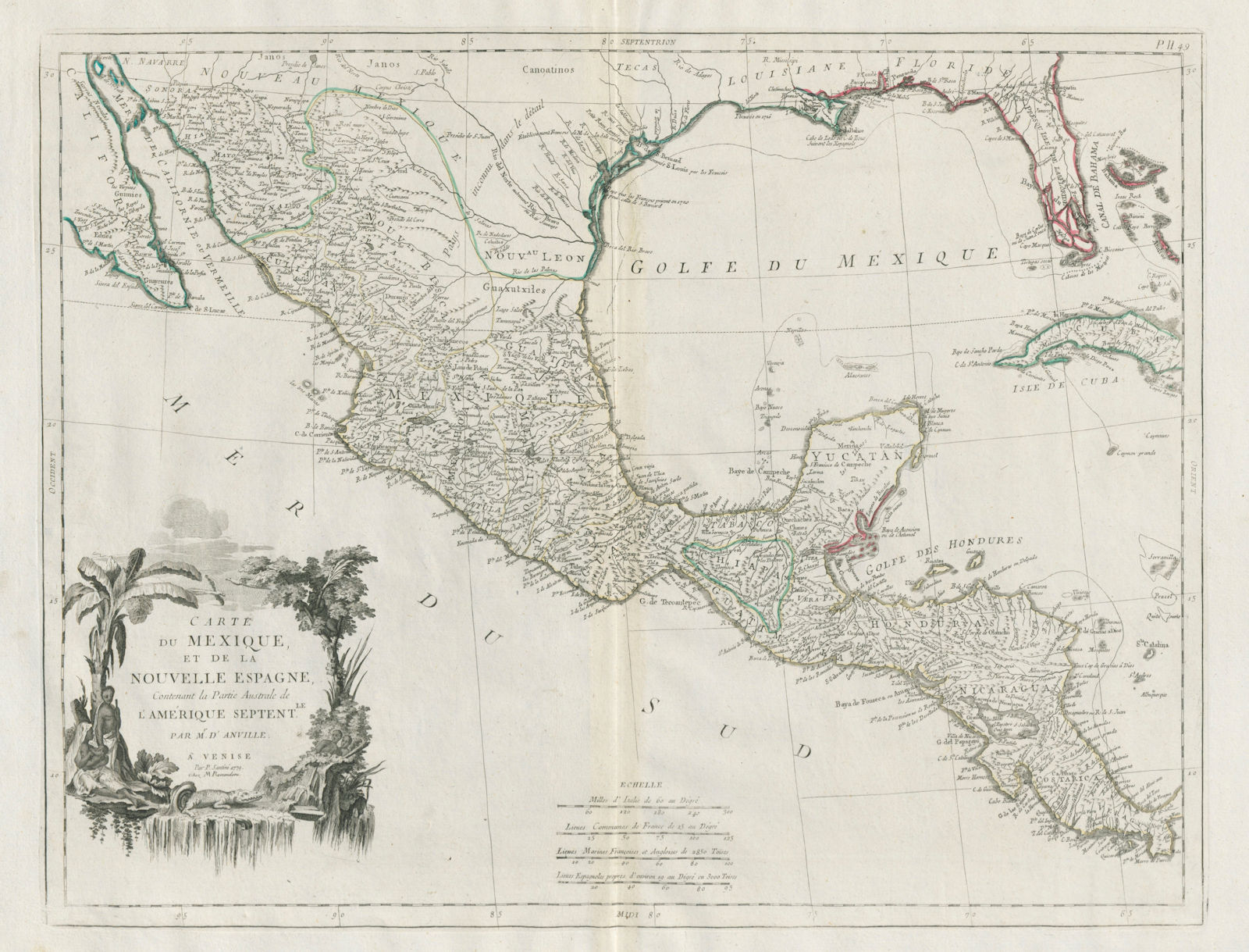 "Carte du Mexique et de la Nouvelle Espagne…" Mexico. SANTINI/D'ANVILLE 1784 map