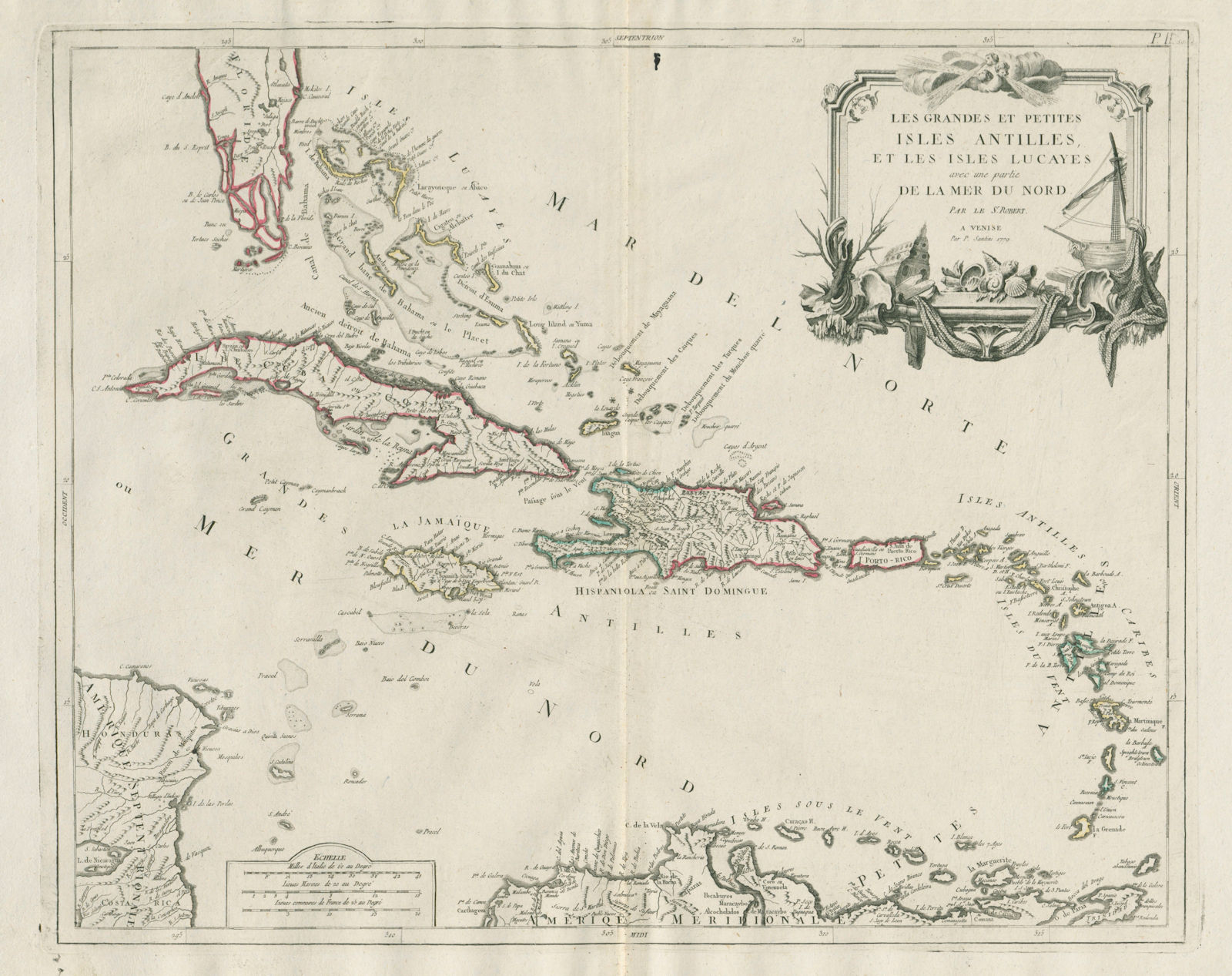 "Les Grandes et Petites Isles Antilles…" West Indies. SANTINI/VAUGONDY 1784 map