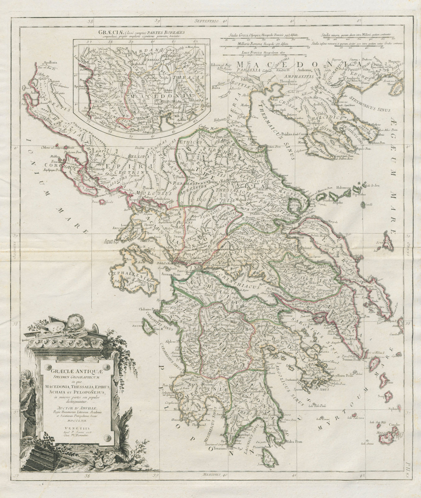 "Graeciae Antiquae Specimen…" Ancient Greece. SANTINI / D'ANVILLE 1784 old map