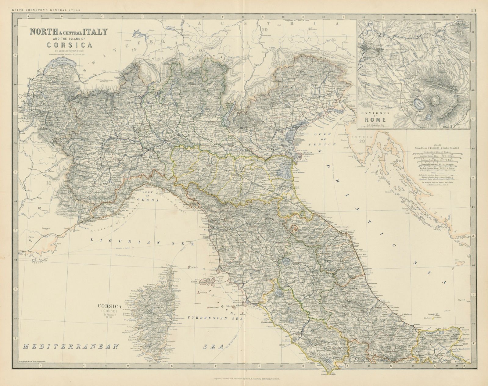 Associate Product North/Central Italy & Corsica. Savoie. Rome Environs. 50x60cm. JOHNSTON 1879 map