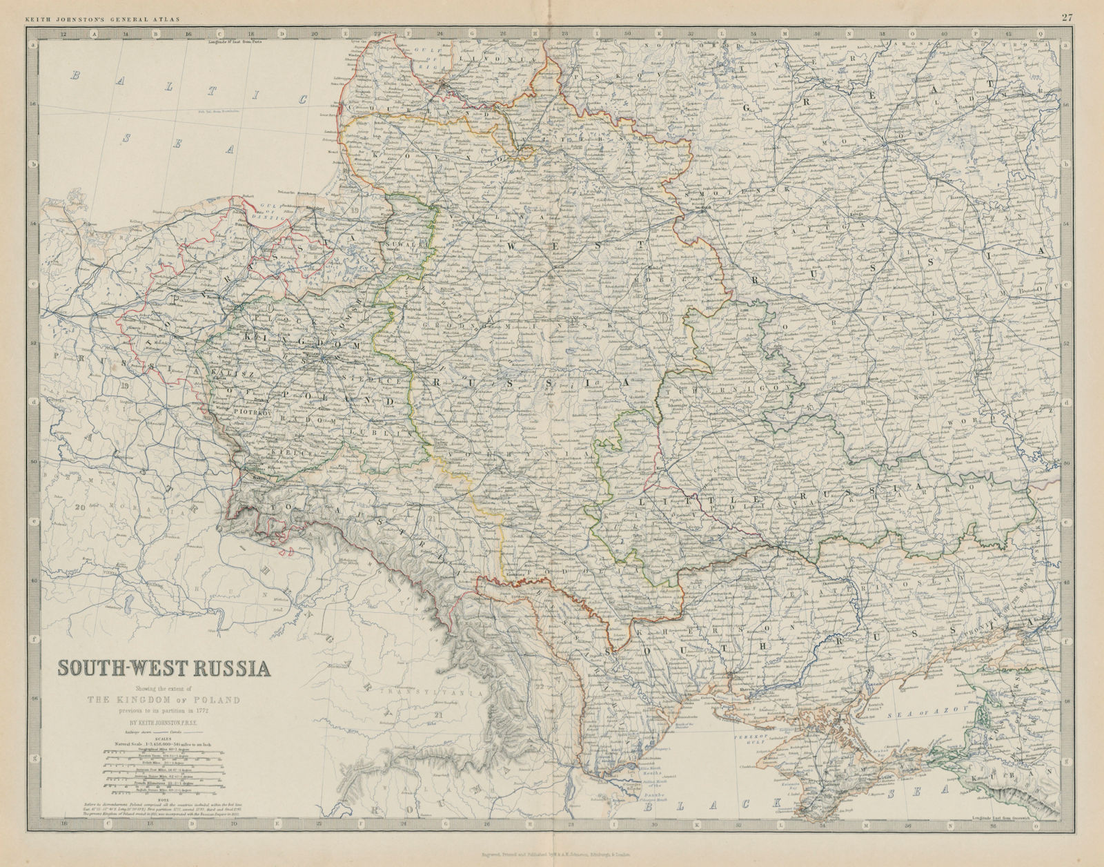 South-west Russia. Ukraine Belarus Poland 1772. 50x60cm. JOHNSTON 1879 old map