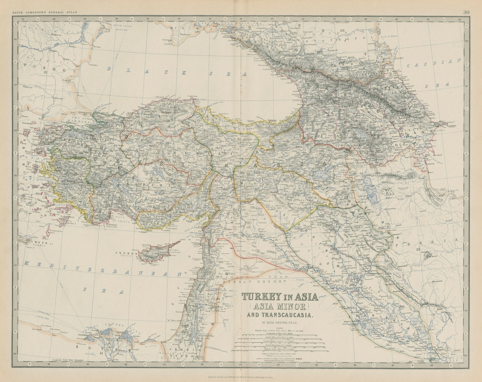 Turkey in Asia (Asia Minor) & Transcaucasia. Levant. 50x60cm. JOHNSTON 1879 map
