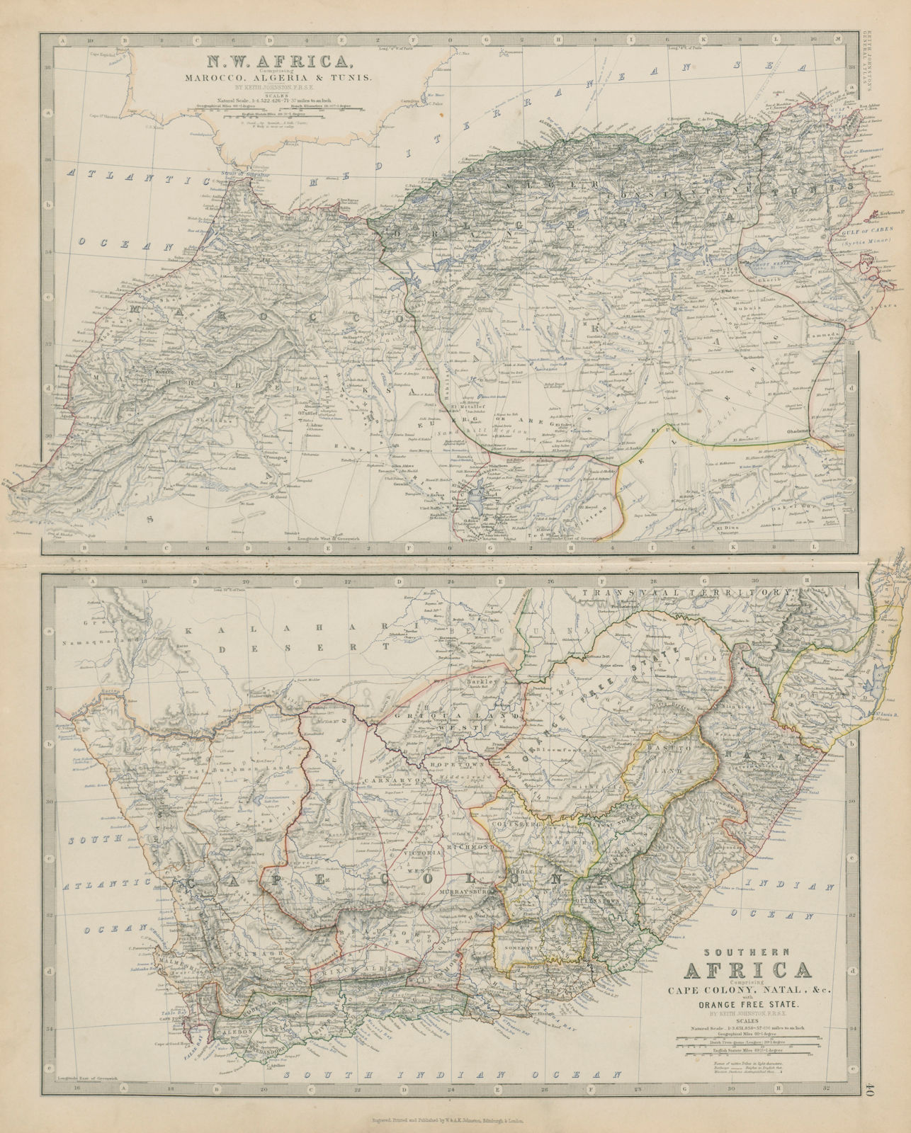 Associate Product NW Africa Morocco Algeria South Africa Cape Colony 50x60cm JOHNSTON 1879 map