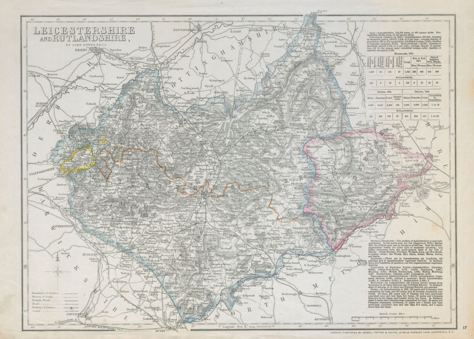 Associate Product EAST MIDLANDS. Leicestershire & Rutlandshire. Railways Enclaves. DOWER c1863 map
