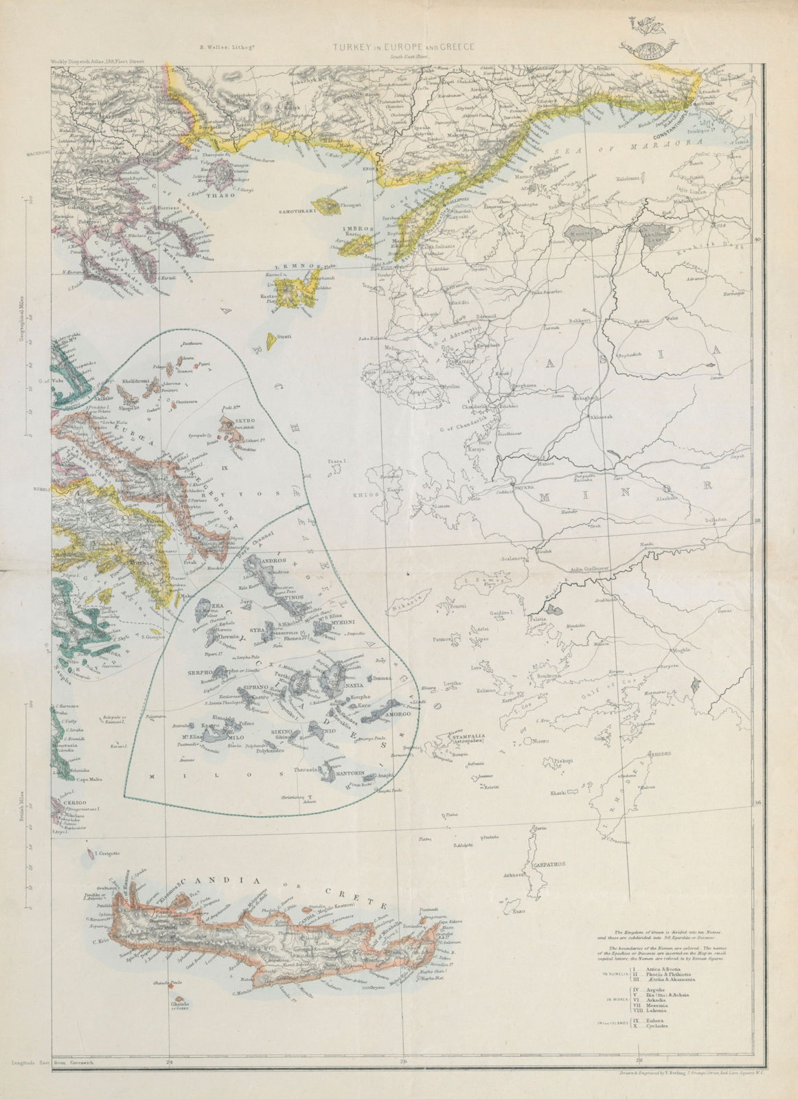 AEGEAN Cyclades Sporades Saronic islands Crete Sea of Marmora. ETTLING c1863 map