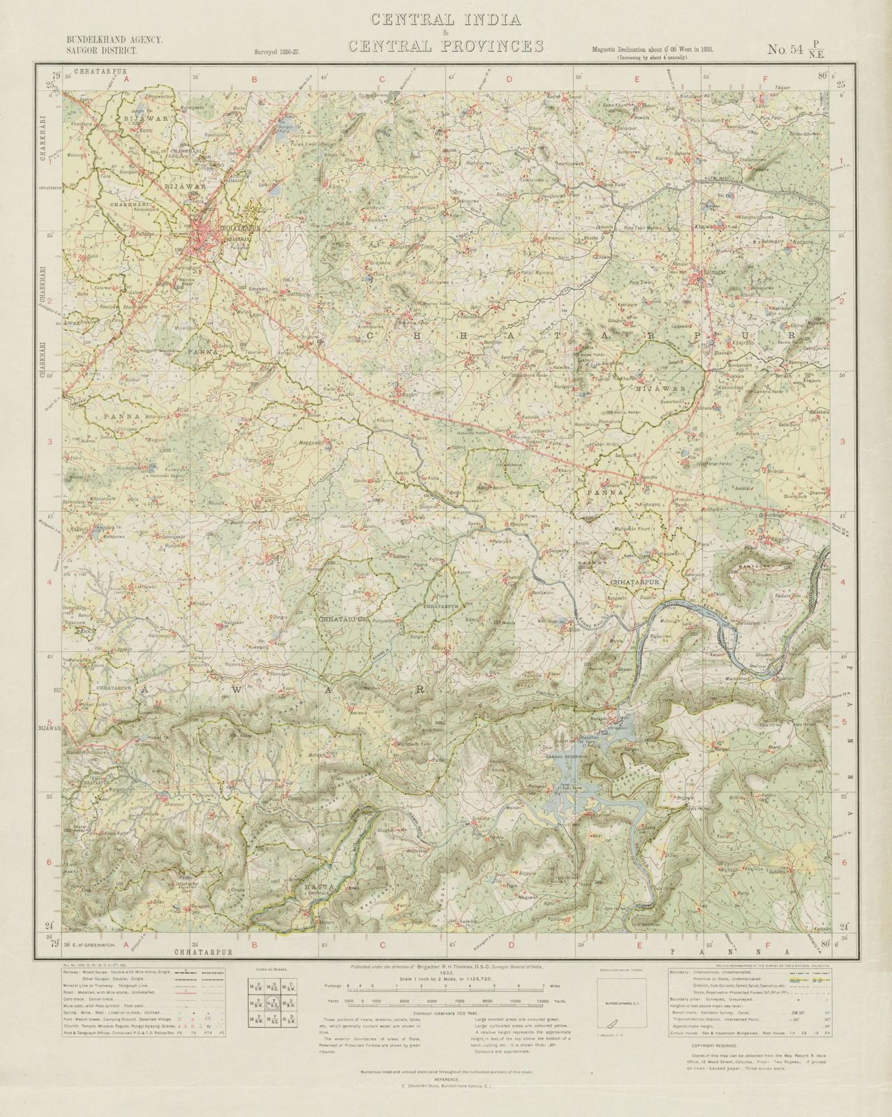 SURVEY OF INDIA 54 P/NE Madhya Pradesh Chhatarpur Khajuraho Monuments 1932 map