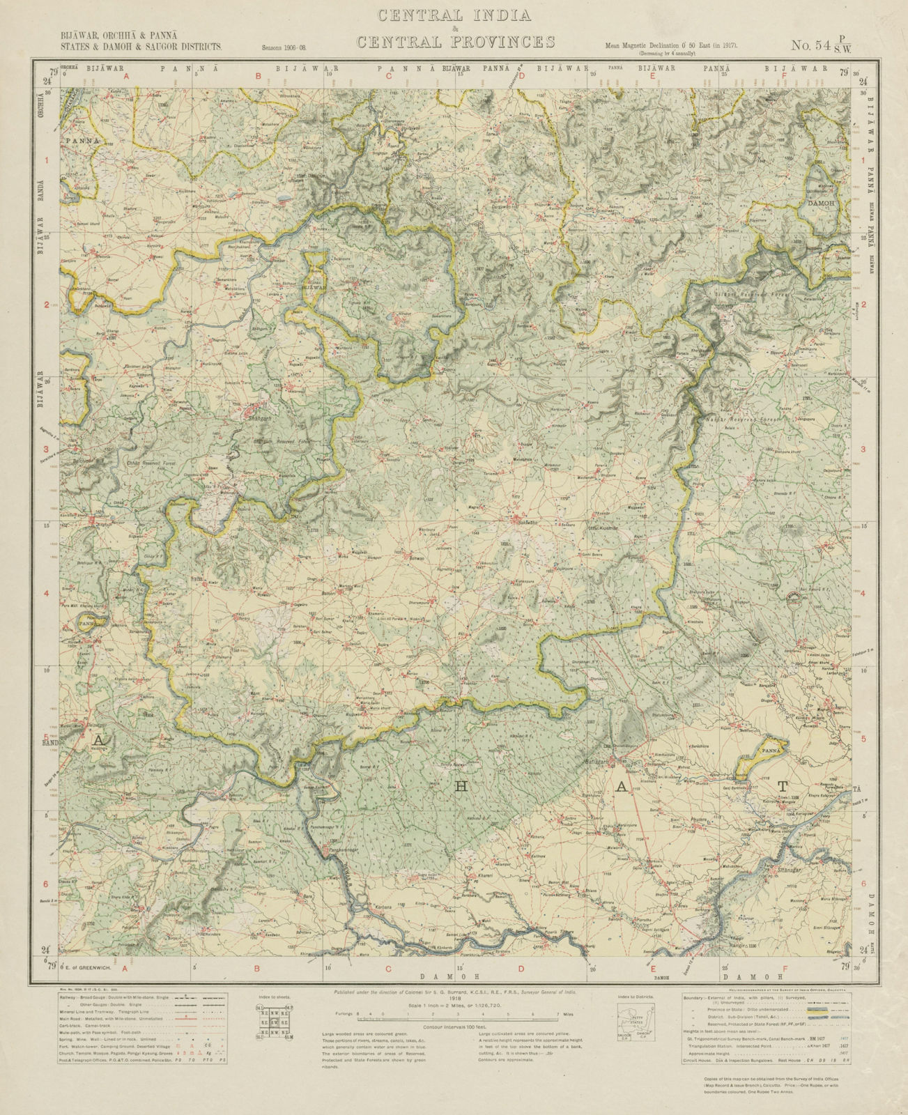 SURVEY OF INDIA 54 P/SW Madhya Pradesh Shahgarh Buxwaha Khaderi Angori 1918 map