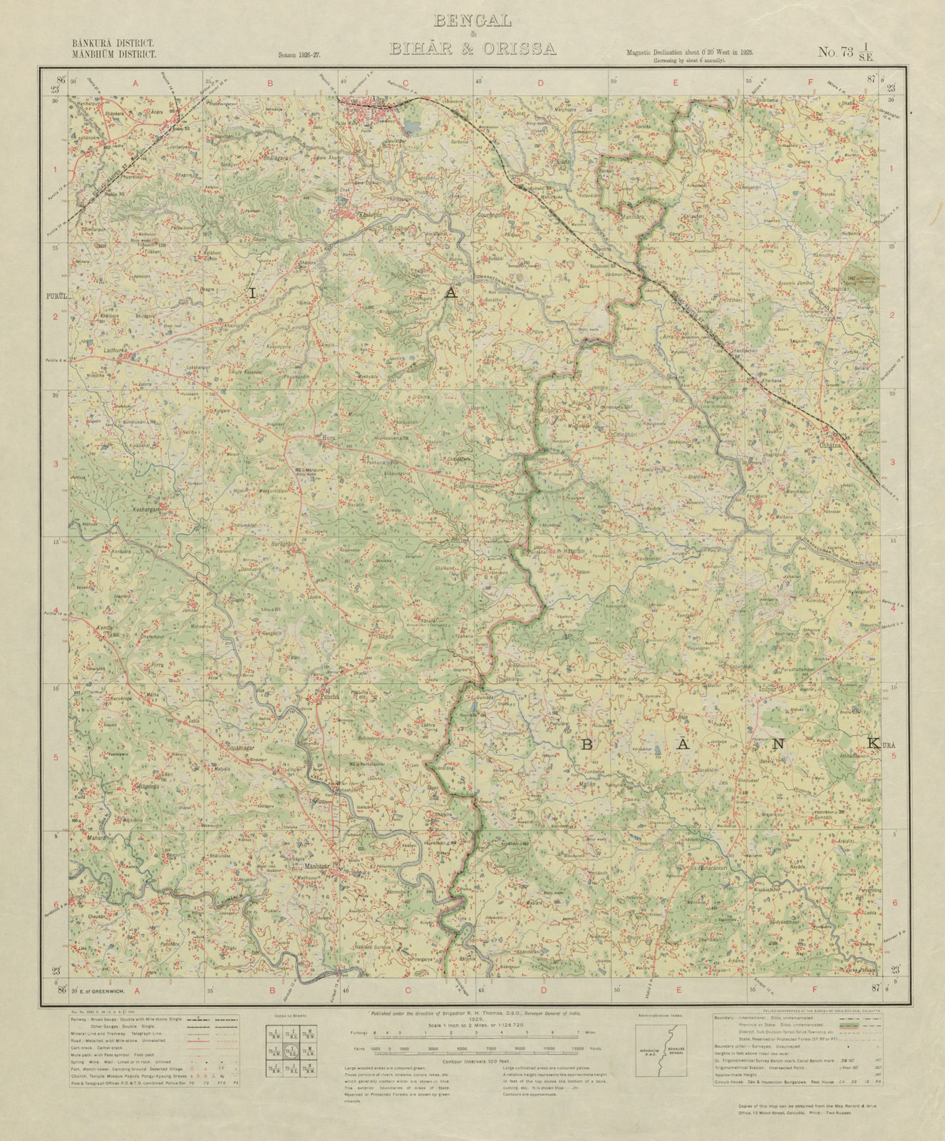 SURVEY OF INDIA 73 I/SE West Bengal Puncha Adra Kashipur Kenda Chhatna 1929 map