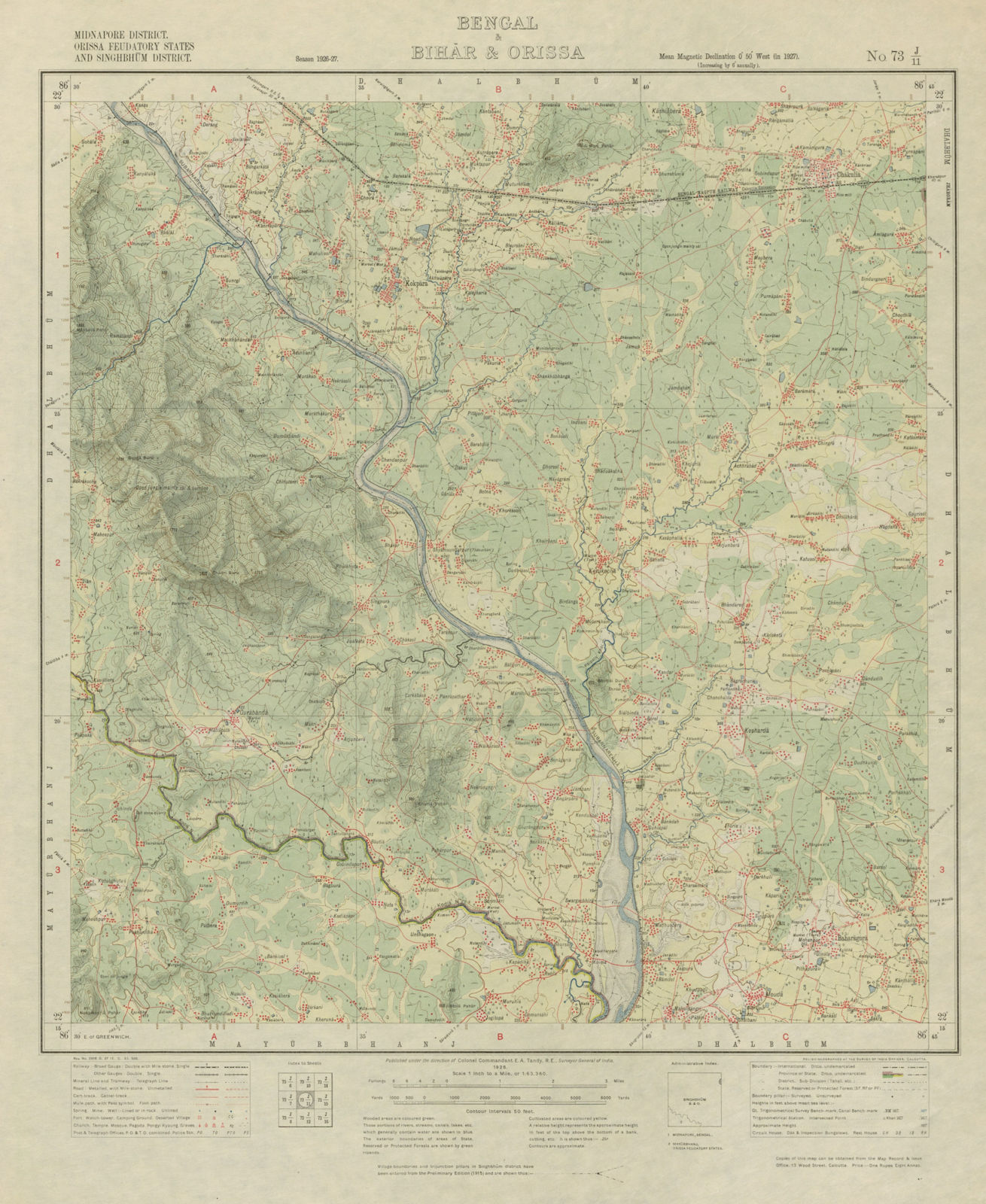 SURVEY OF INDIA 73 J/11 Jharkhand Dumaria Chakulia Kokpara Baharagora 1928 map