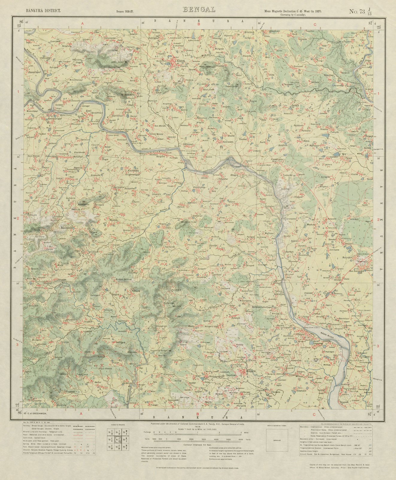 SURVEY OF INDIA 73 J/13 West Bengal Khatra Ranibandh Raipur Kalapathar 1928 map