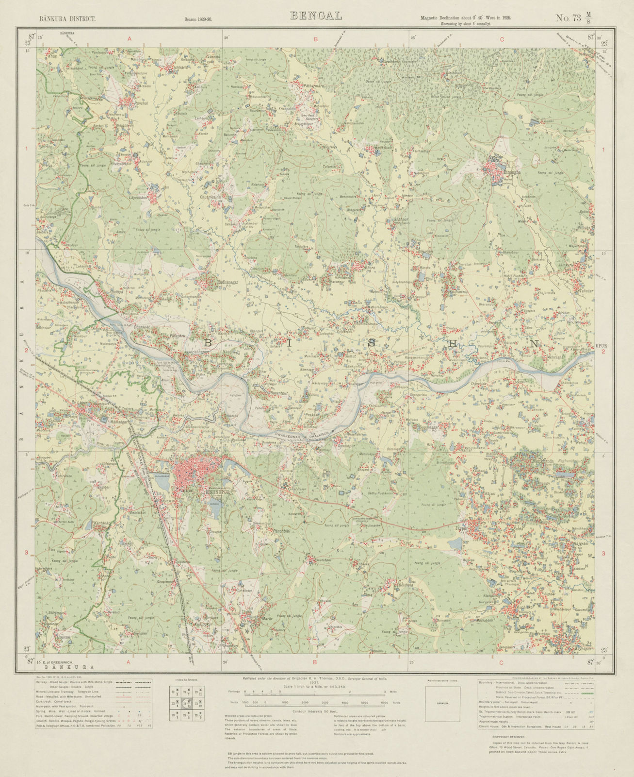 SURVEY OF INDIA 73 M/8 West Bengal Bishnupur Joypur Birsingha Ramsagar 1931 map