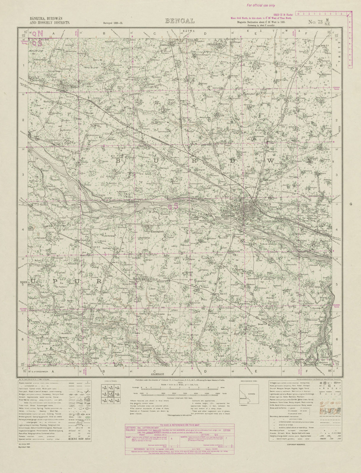 SURVEY OF INDIA 73 M/SE West Bengal Bardhaman Khandagosh Bhatar Indas 1942 map