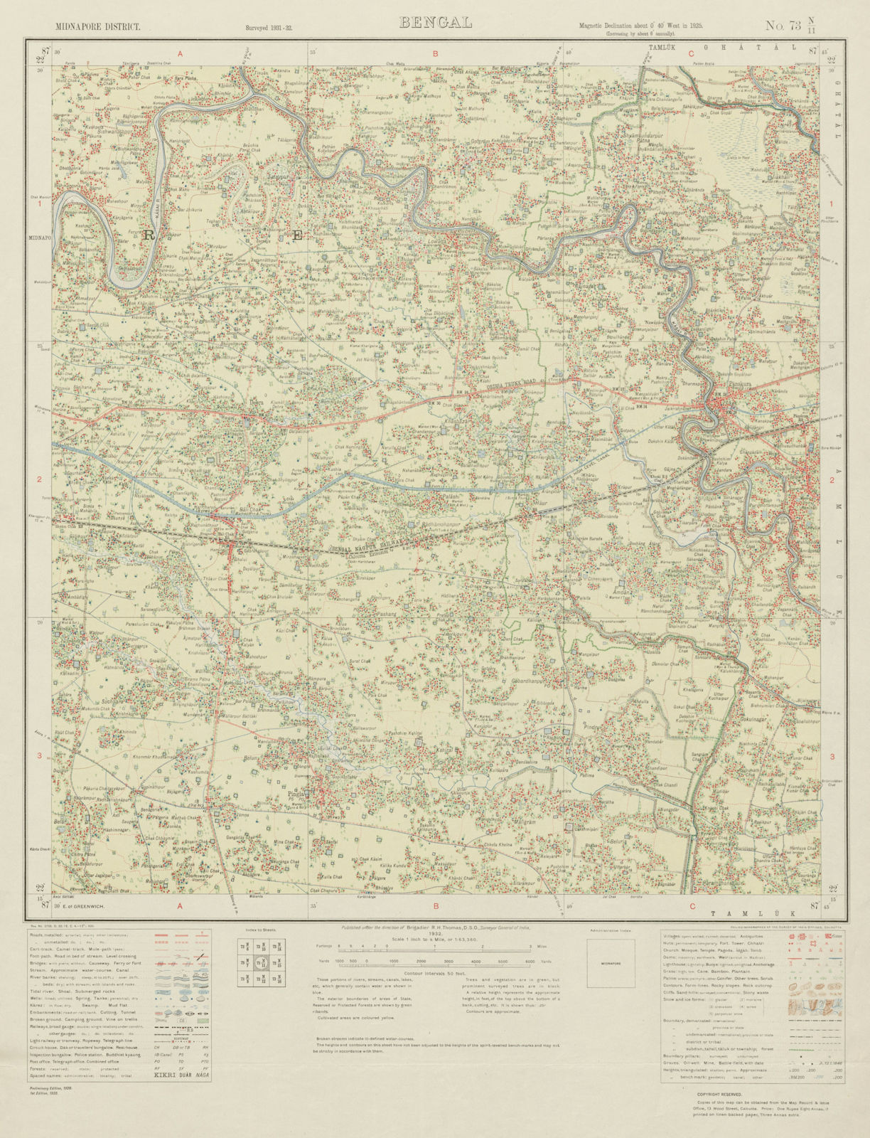Associate Product SURVEY OF INDIA 73 N/11 West Bengal Panskura Debra Pingla Lowada Amdan 1932 map