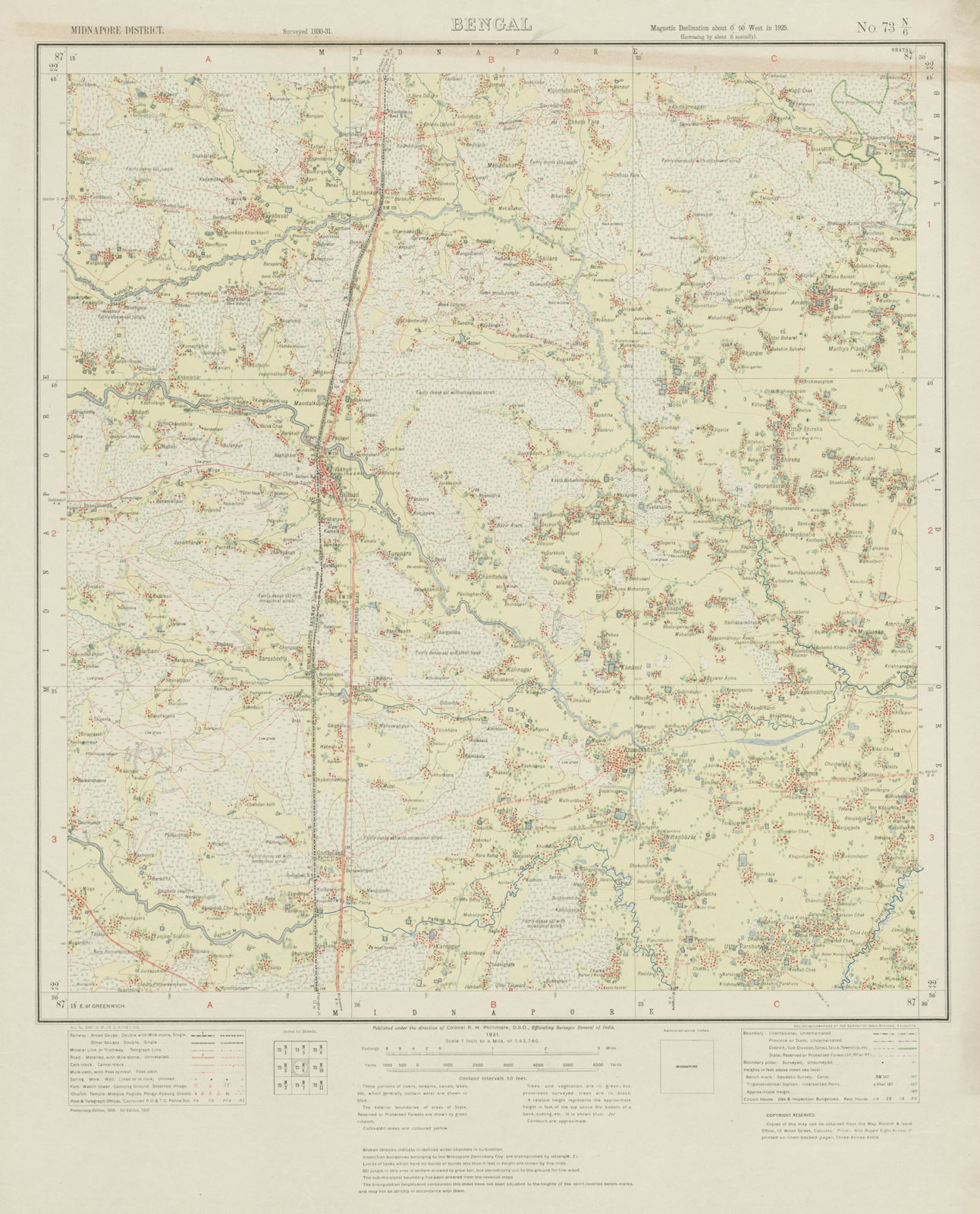 SURVEY OF INDIA 73 N/6 West Bengal Salboni Godapiasal Keshpur Mugbosan 1931 map