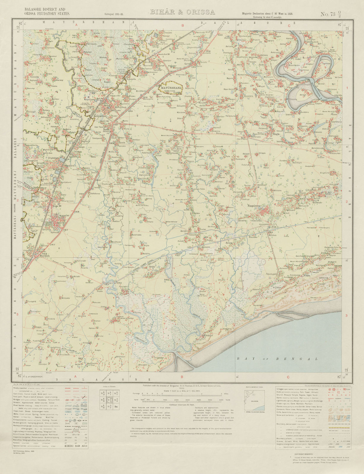 SURVEY OF INDIA 73 O/2 Odisha Kasafal Sartha Khandahar Bolanga Basta 1932 map