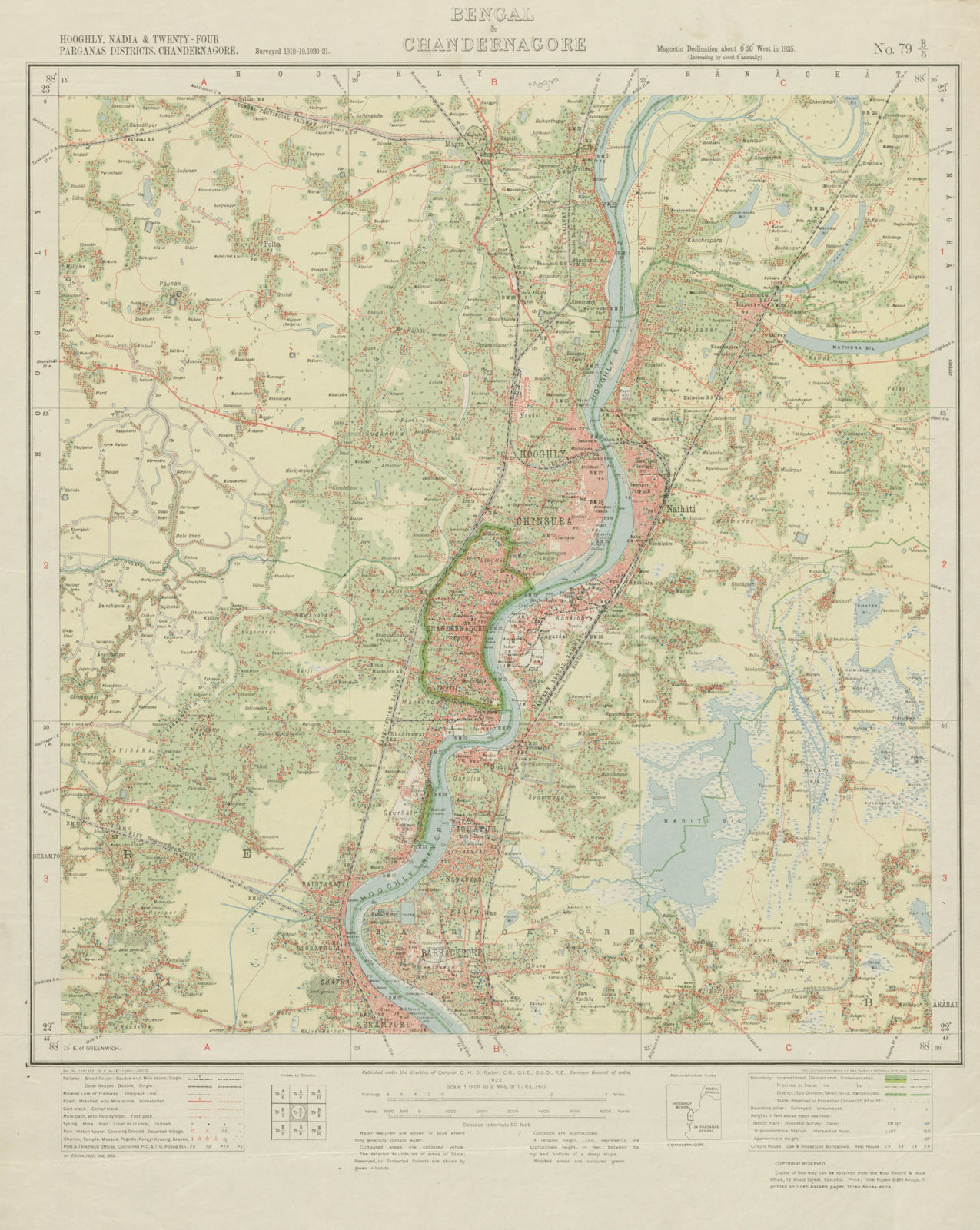 SURVEY OF INDIA 79 B/5 West Bengal Hooghly Chandannagar Barrackpur 1922 map