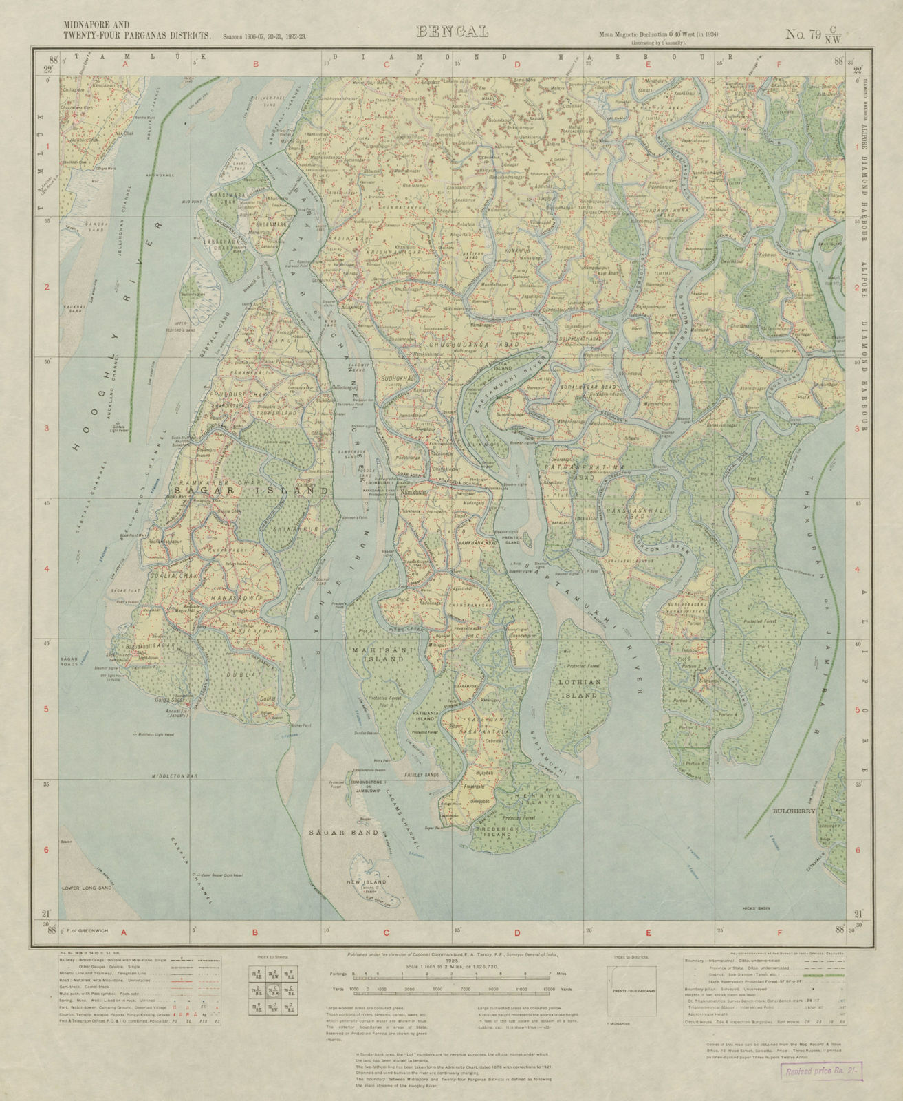 SURVEY OF INDIA 79 C/NW West Bengal Sagar Island Bakkhali Sundarbans 1925 map