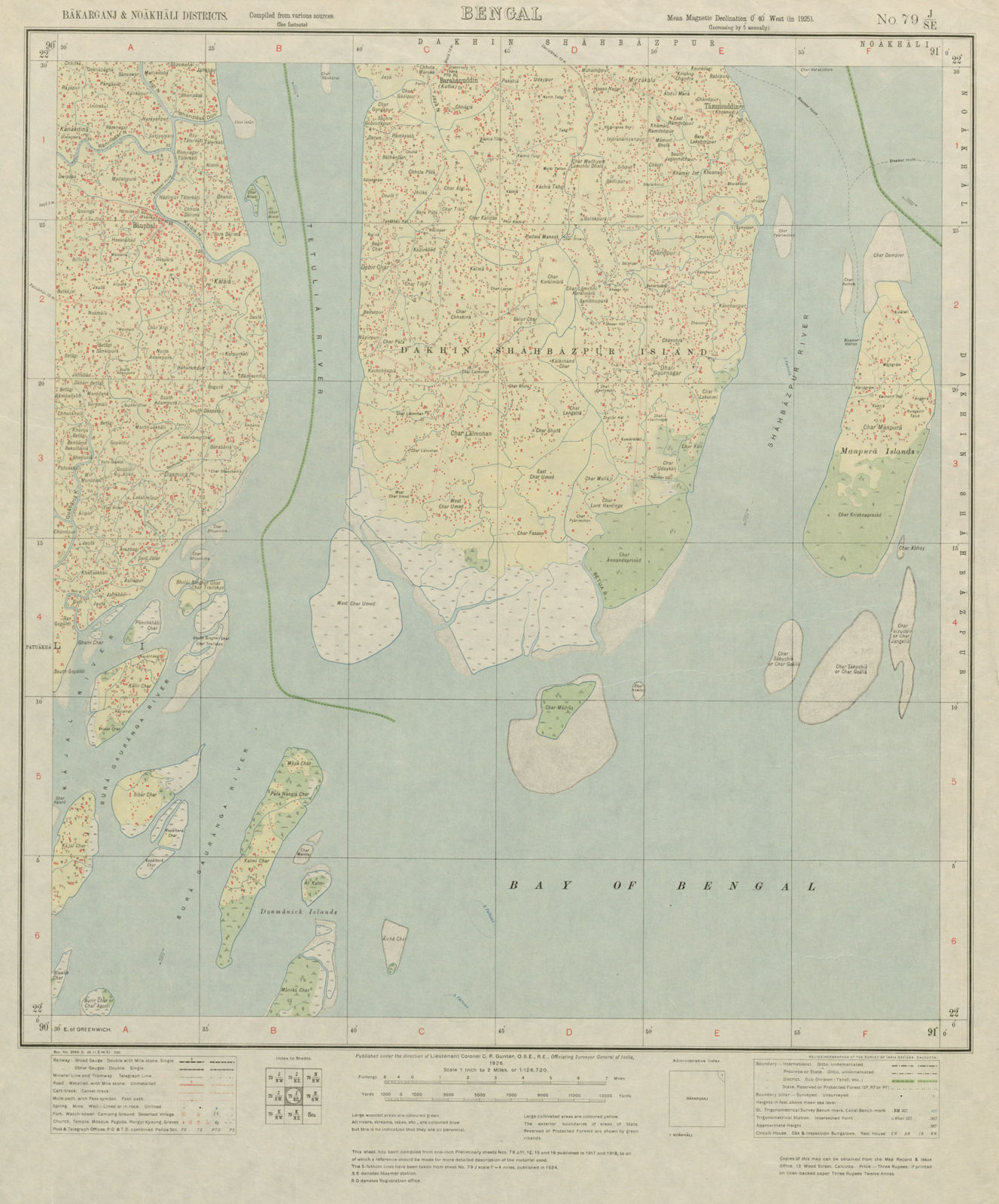 SURVEY OF INDIA 79 J/SE Bangladesh Barisal Lalmohan Bauphal Tetulia 1926 map