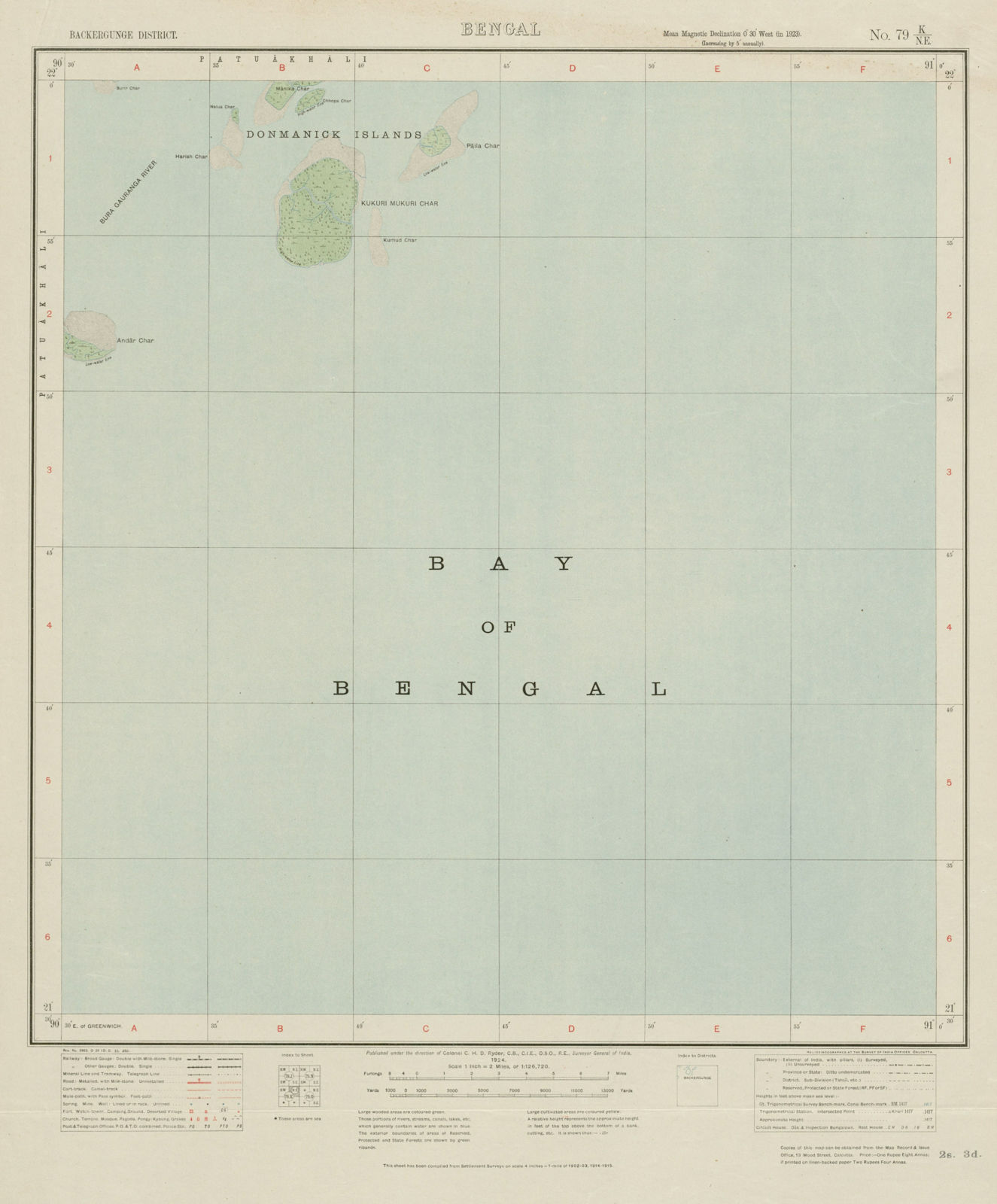 SURVEY OF INDIA 79 K/NE Bangladesh Donmanick Islands Kukrimkuri Montaz 1924 map
