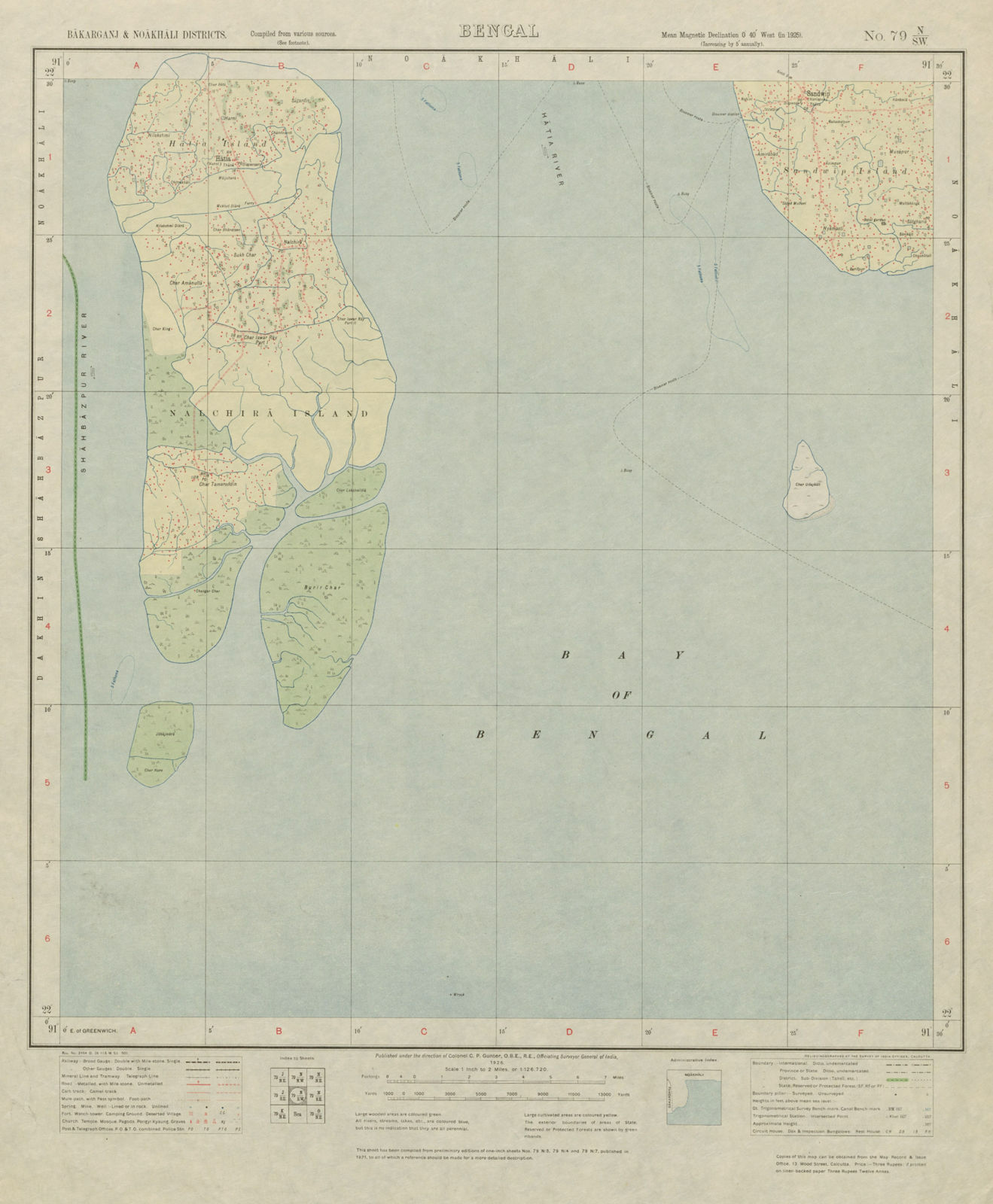 SURVEY OF INDIA 79 N/SW Bangladesh Hatiya Sanwip Islands Bay of Bengal 1926 map
