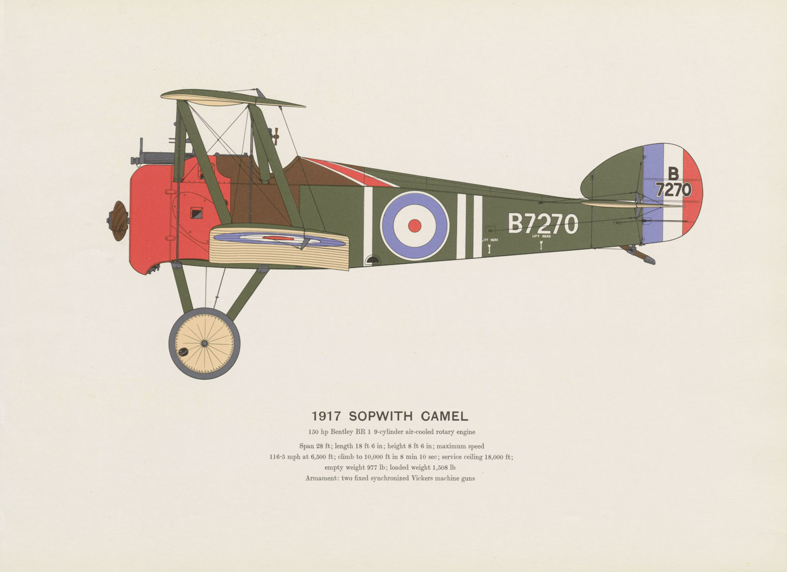 Sopwith Camel (1917) vintage aeroplane print by Roy Cross. UK 1962 old